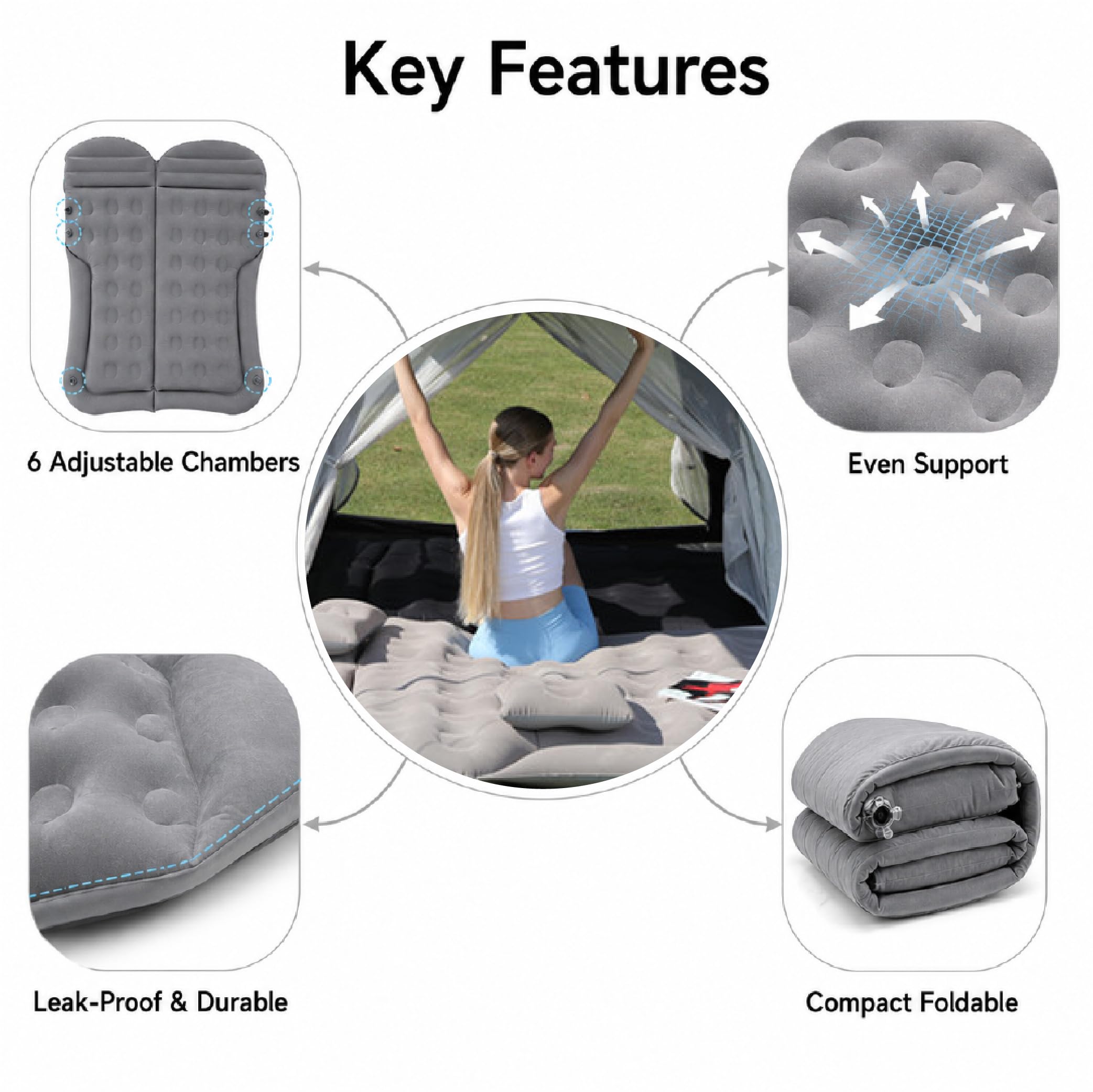 Materasso Gonfiabile Auto per Volvo V90 Cross Country 2016-2020, Letto Portatile con Pompa Rapida per Campeggio Viaggi e Riposo in SUV,B-Grey