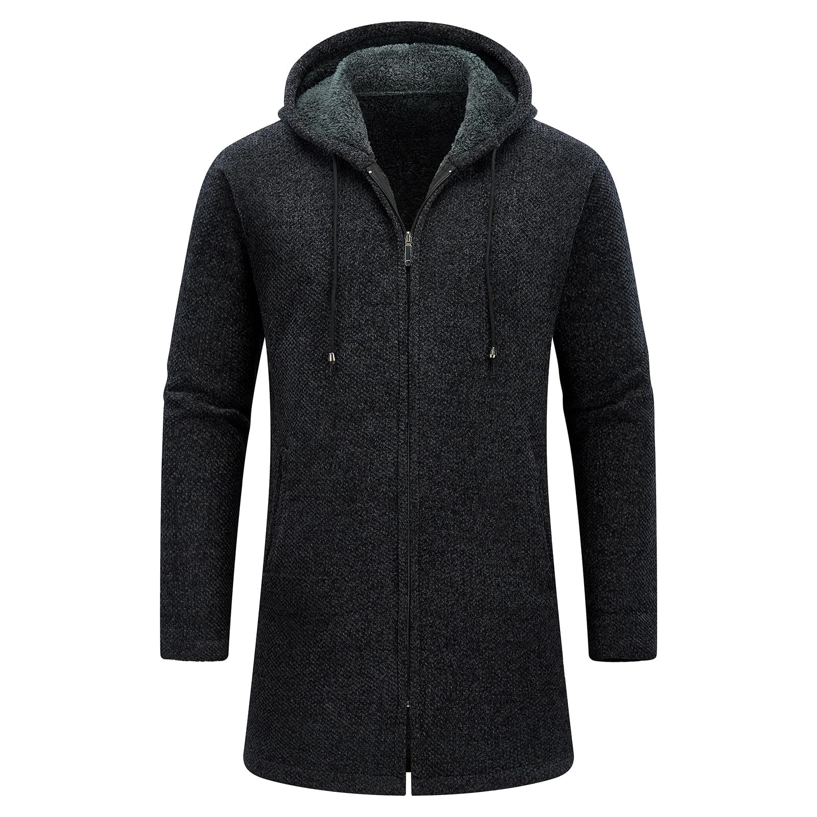 Cárdigan Hombre Largo Con Capucha y Cremallera - Suéter Chaqueta de Malla Sudadera Gruesa Casual
