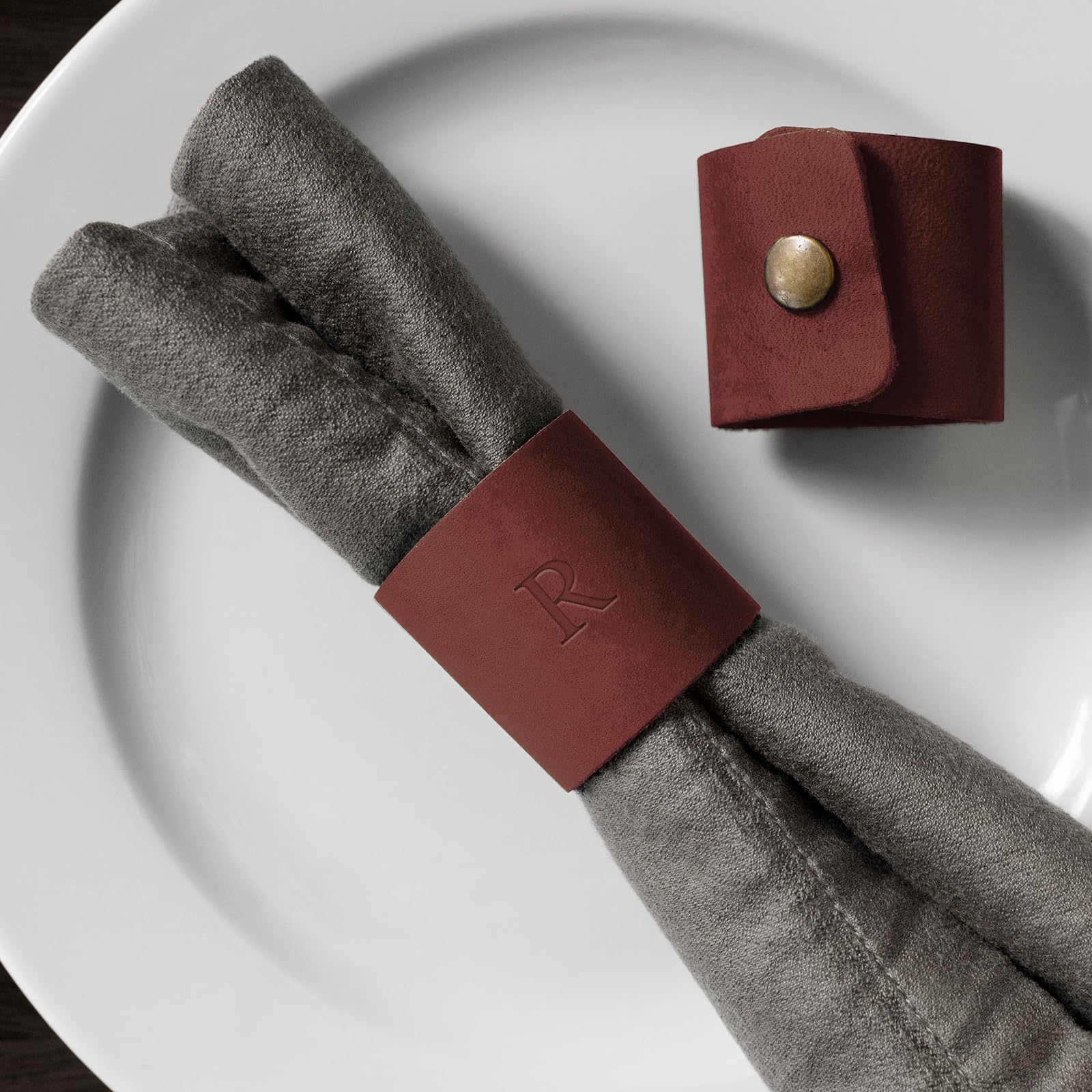 Personalized Leather Napkin Ring - Leather Napkin Holder - Leather Ring - Table Decor - Leather Decor - Set of 2 - Snap Napkin Ring - Made in USA.
