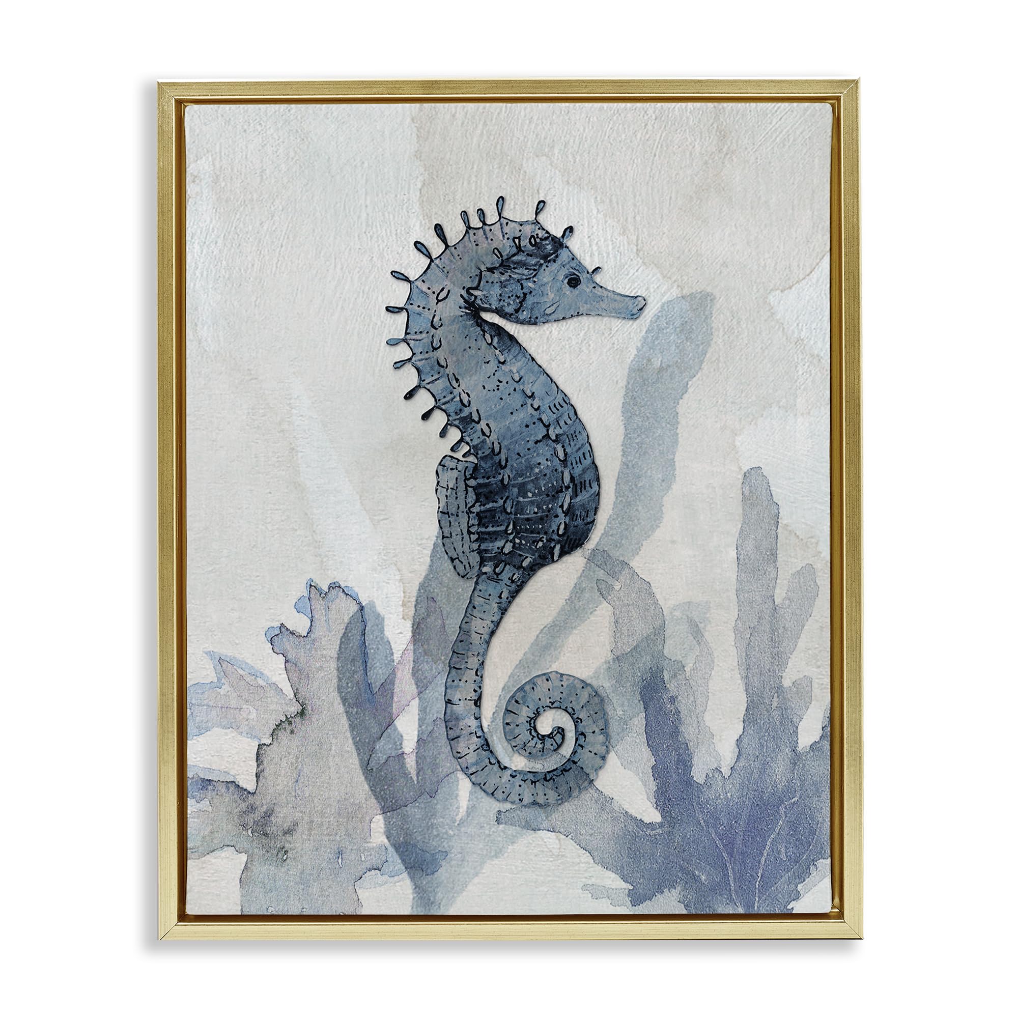 Seahorse Seaweed Nautical Coastal, 24 x 30 Inch Canvas in Floater Frame
