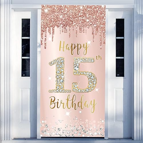 Miniatura 13 de Cartel para puerta de cumpleaños número 12 para niñas, letrero de feliz cumpleaños de 12 años de color rosa dorado rosa con texto en inglés "Happy