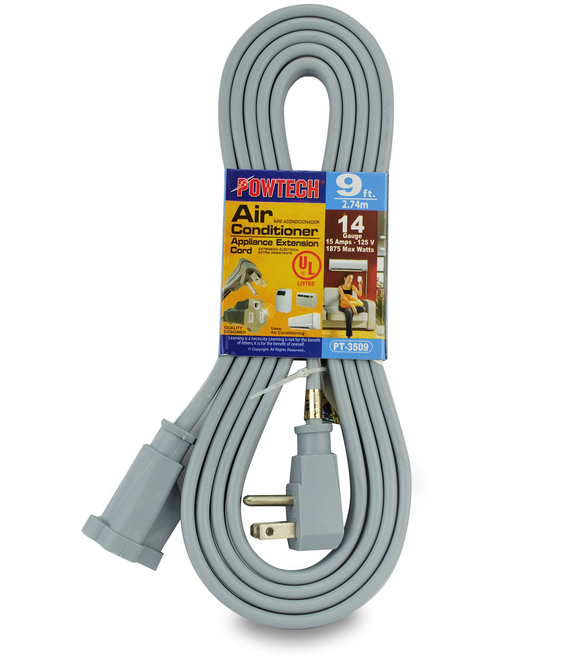 Powtech 9 Foot Air Conditioner and Appliance Extension Cord UL Listed