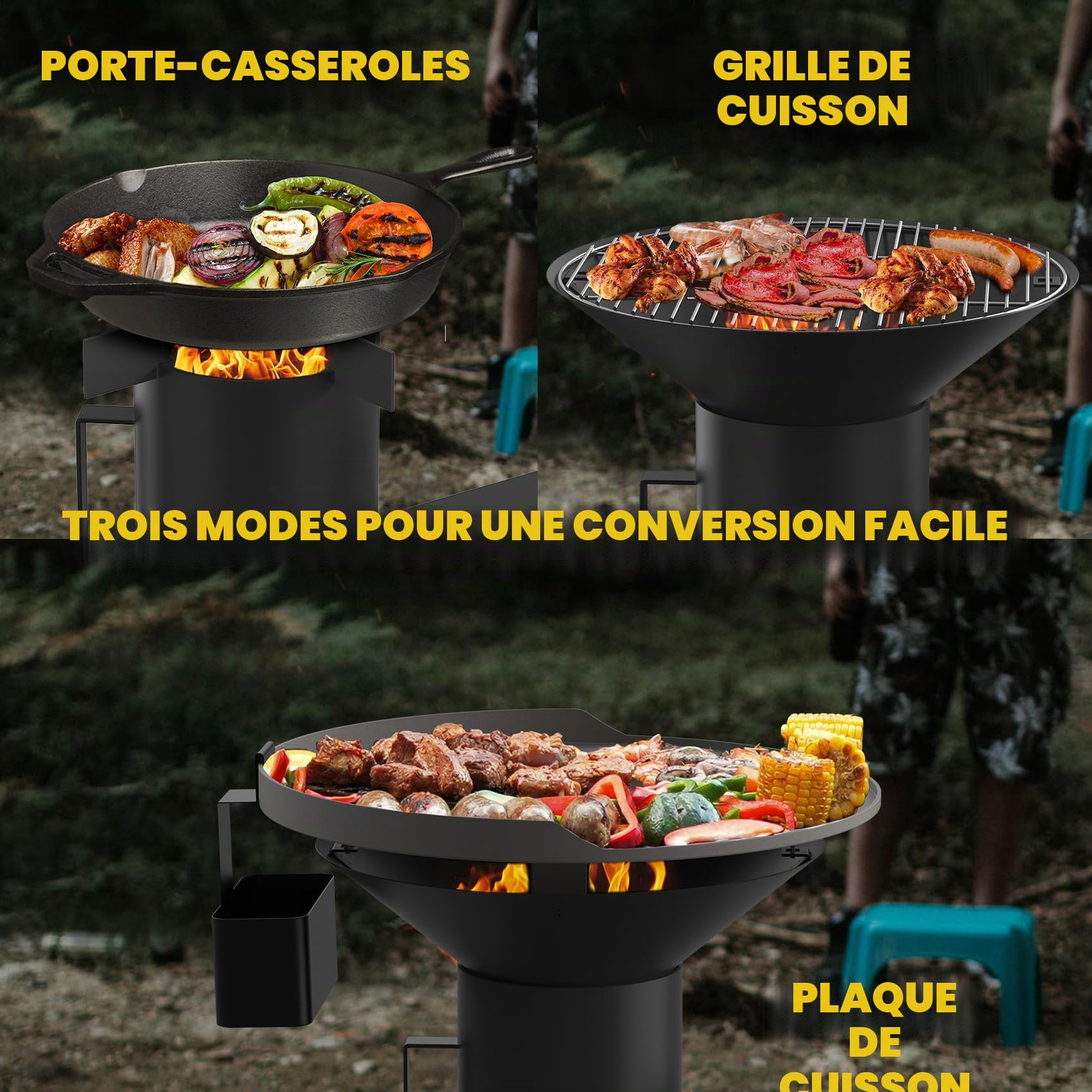 Onlyfire Rocket Stove avec Plaque de Cuisson et Poignée, Multifonctionnel 3 en 1 Réchaud de Camping, Poêle à Bois/Pellet pour les Réunions de Famille et Entre Amis, Cadeau pour papa et ses amis
