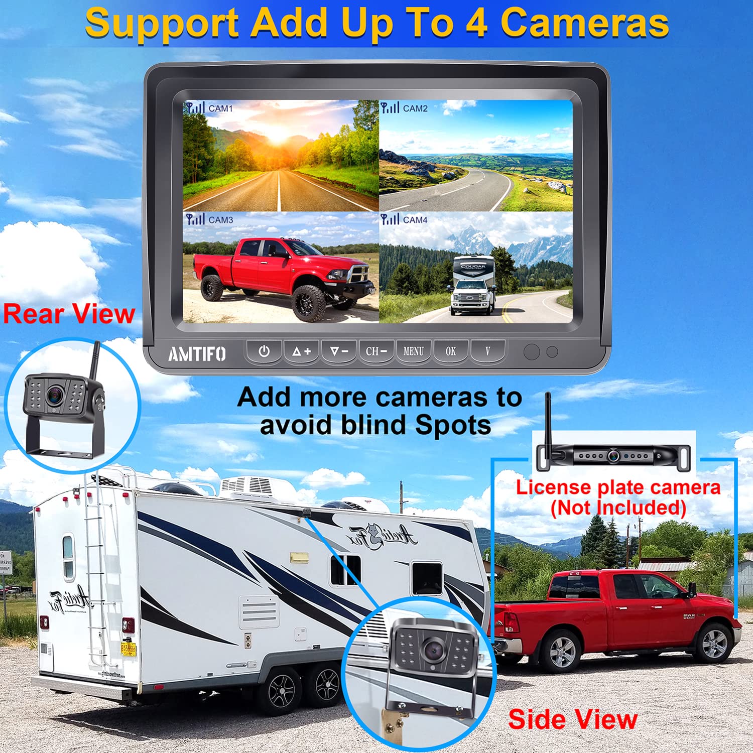 Buy RV Backup Camera Wireless HD 1080P 7'' Split Screen DVR Monitor