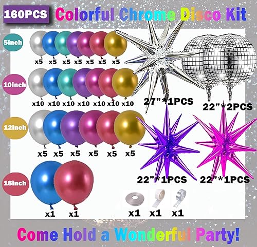 Miniatura 5 de Kit de arco de guirnalda de globos cromados brillantes, decoraciones retro de fiesta de baile de discoteca con globos de bola de discoteca 4D y