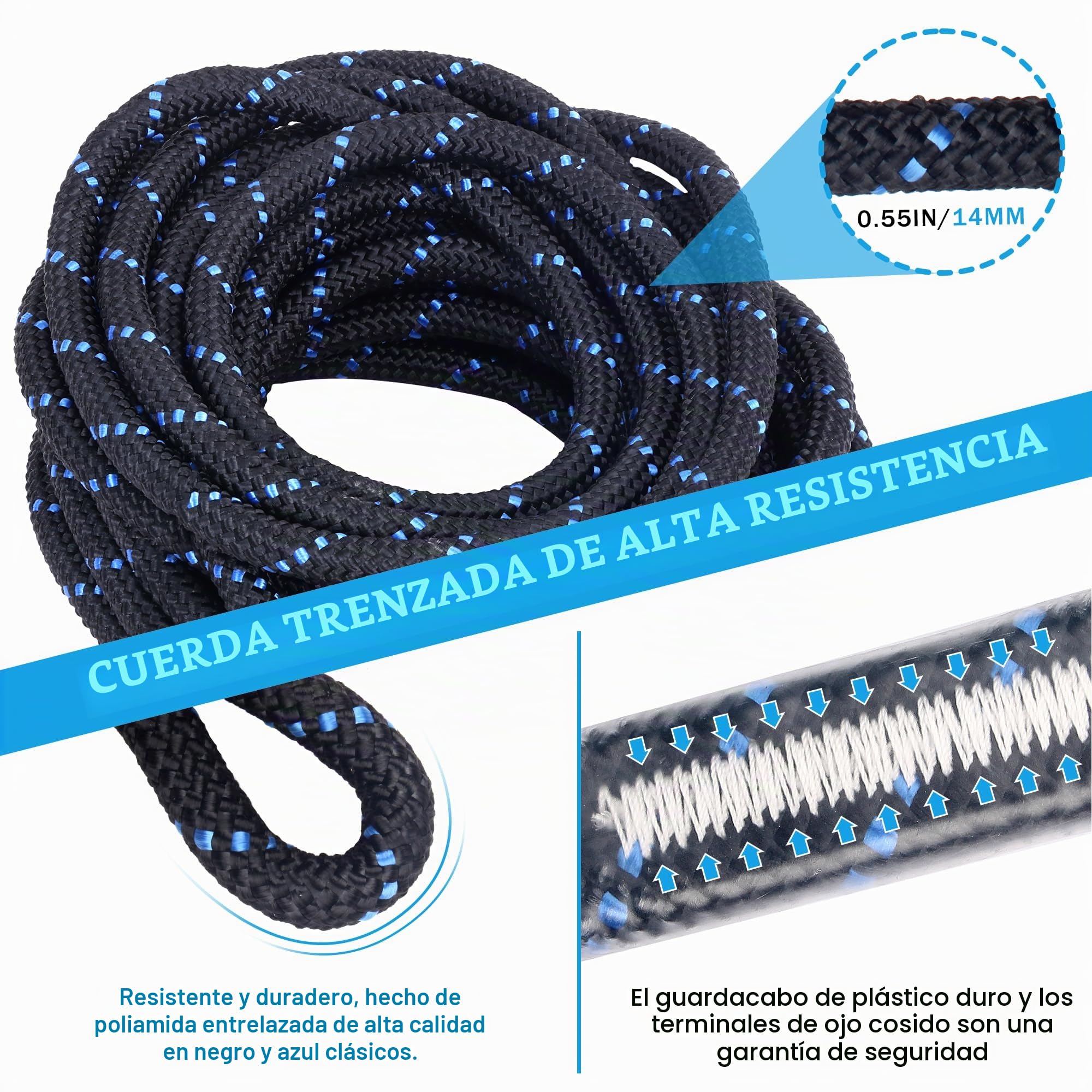 Conjunto de línea de vida vertical de 50 pies con cuerda de acero de aleación, ganchos a presión, amortiguador de golpes, equipo de seguridad de cuerda de protección contra caídas, kit de