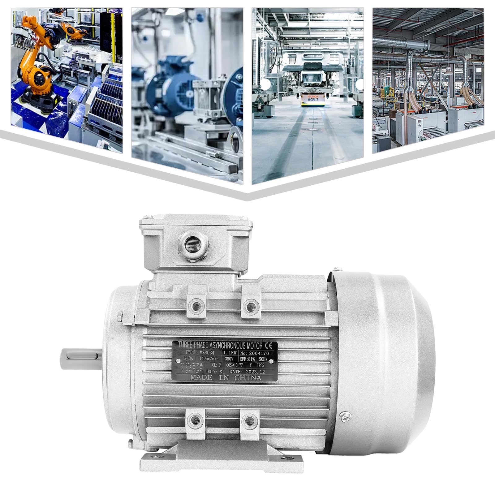 Elektromotor Drehstrommotor Aluminiumgehäuse Kupferspule Industriemotor Schutzklasse IP55 für Maschinenbau Transporttechnik und Lüfter (Wellendurchmesser 19mm, 1100W)