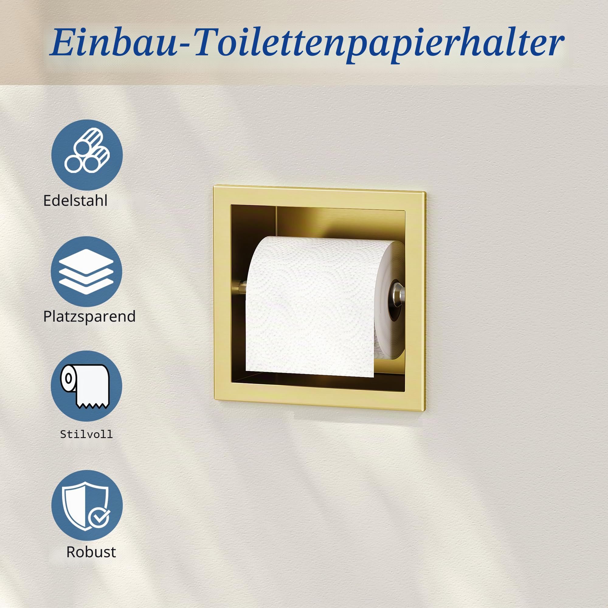 Neodrain Gold Eingelassener Toilettenpapierhalter, 304 Edelstahl Eingebauter Toilettenpapierrollenhalter, Rollenhalter für Badezimmerwand