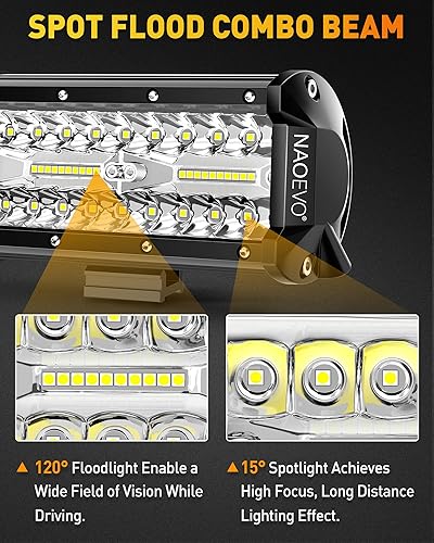 Miniatura 3 de NAOEVO Barra de luz LED de 7 pulgadas, 480 W, 48,000 lúmenes, luces de conducción antinieblaluces LED de tractor con haz combinado de inundación
