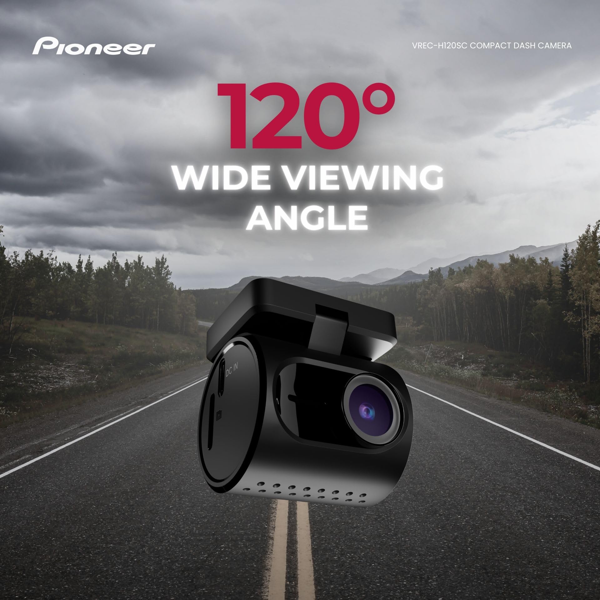 Pioneer VREC-H120SC Kamera samochodowa: przednia kamera 1-kanałowa z rozdzielczością 1.5K, szerokokątnym obiektywem 120°, funkcją Wi-Fi, czujnikiem G i aplikacją Pioneer ai.sense
