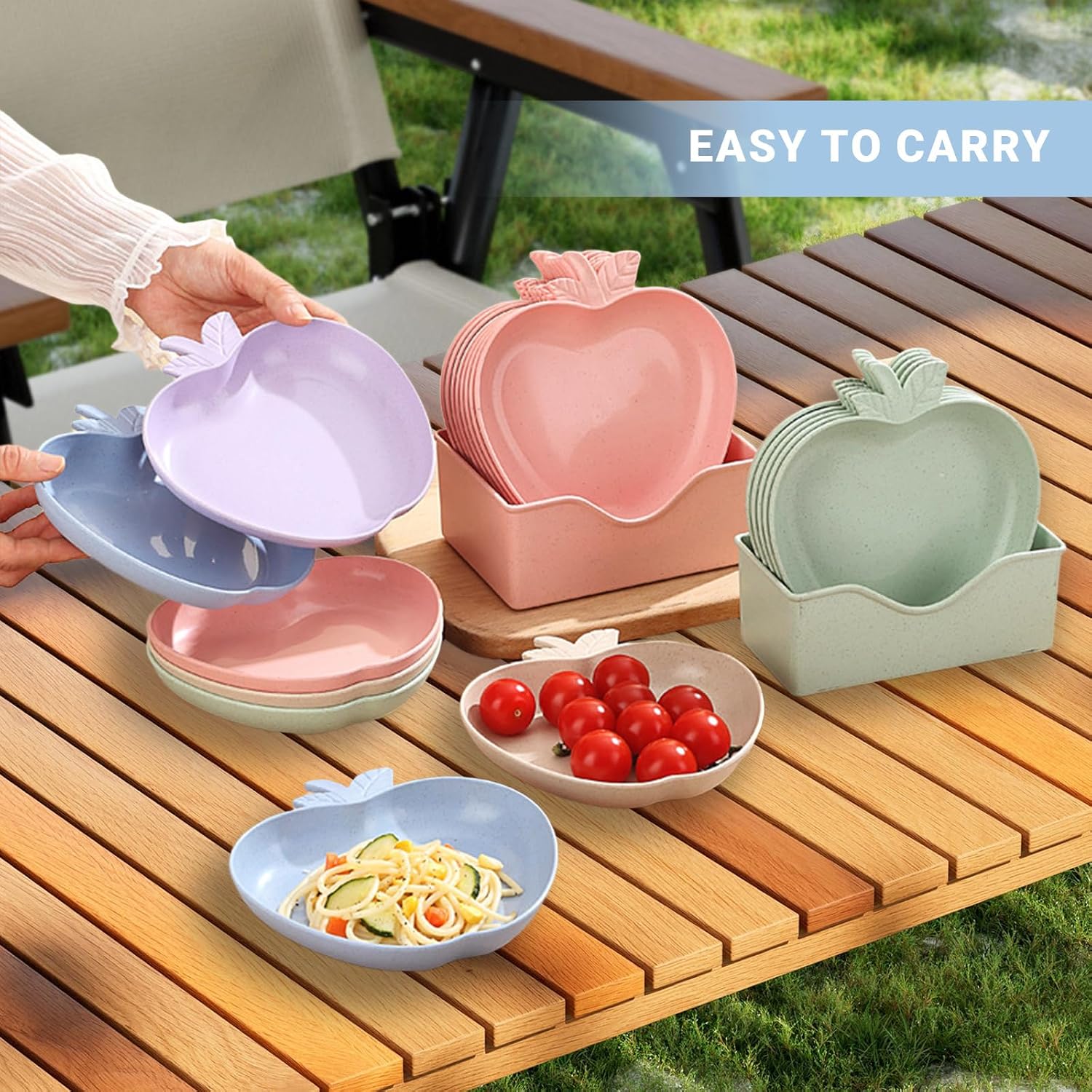 5 Pack Small Appetizer Plates, 6 Inch Wheat Straw Dessert Salad Plates, Pinch Bowls for Cooking Prep, Plastic Dipping Soy Sauce Dish, Dip Bowls for Party Condiments Side Dish Serving (Green)