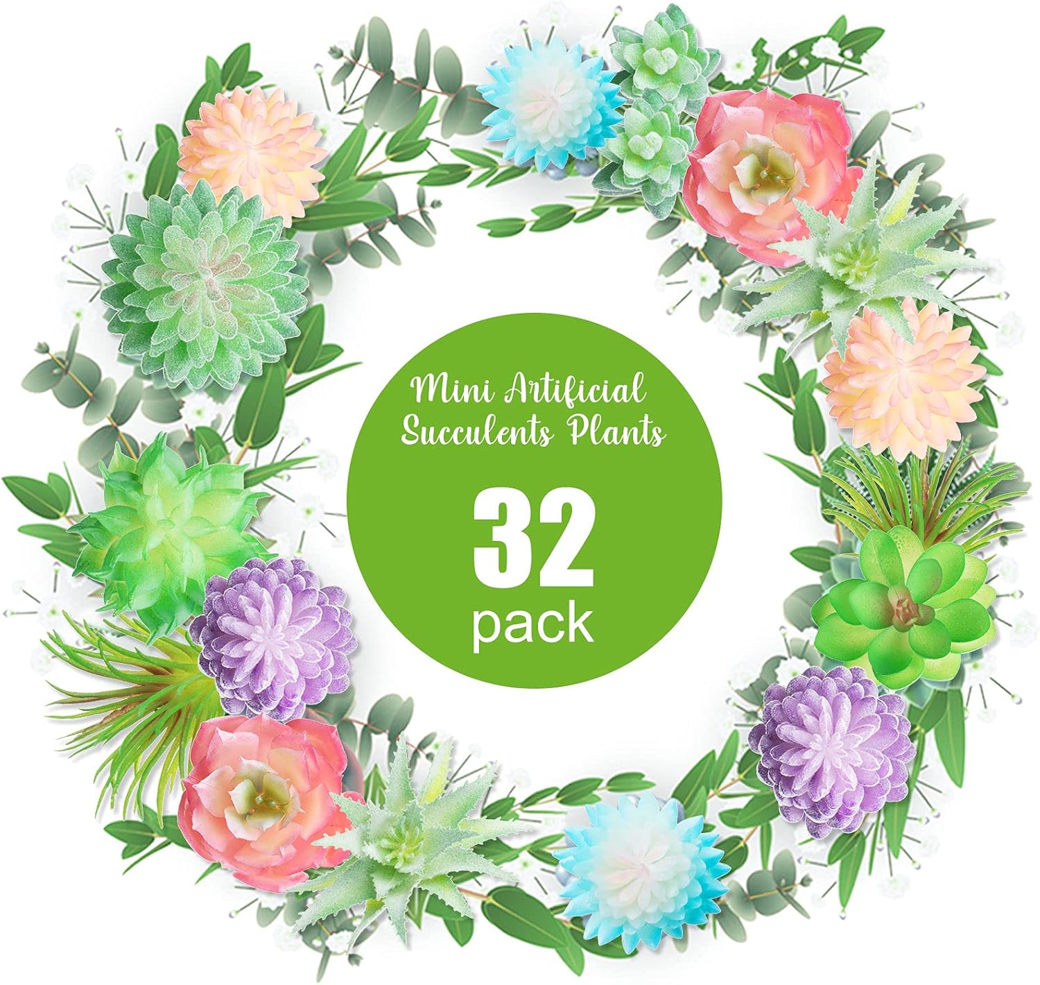 Jutom 32 Pieces Mini Artificial Succulents Unpotted Realistic Artificial Fake Plants Colorful Faux Succulents Small Cactus Plants for Garden Flower Kitchen Home Decor