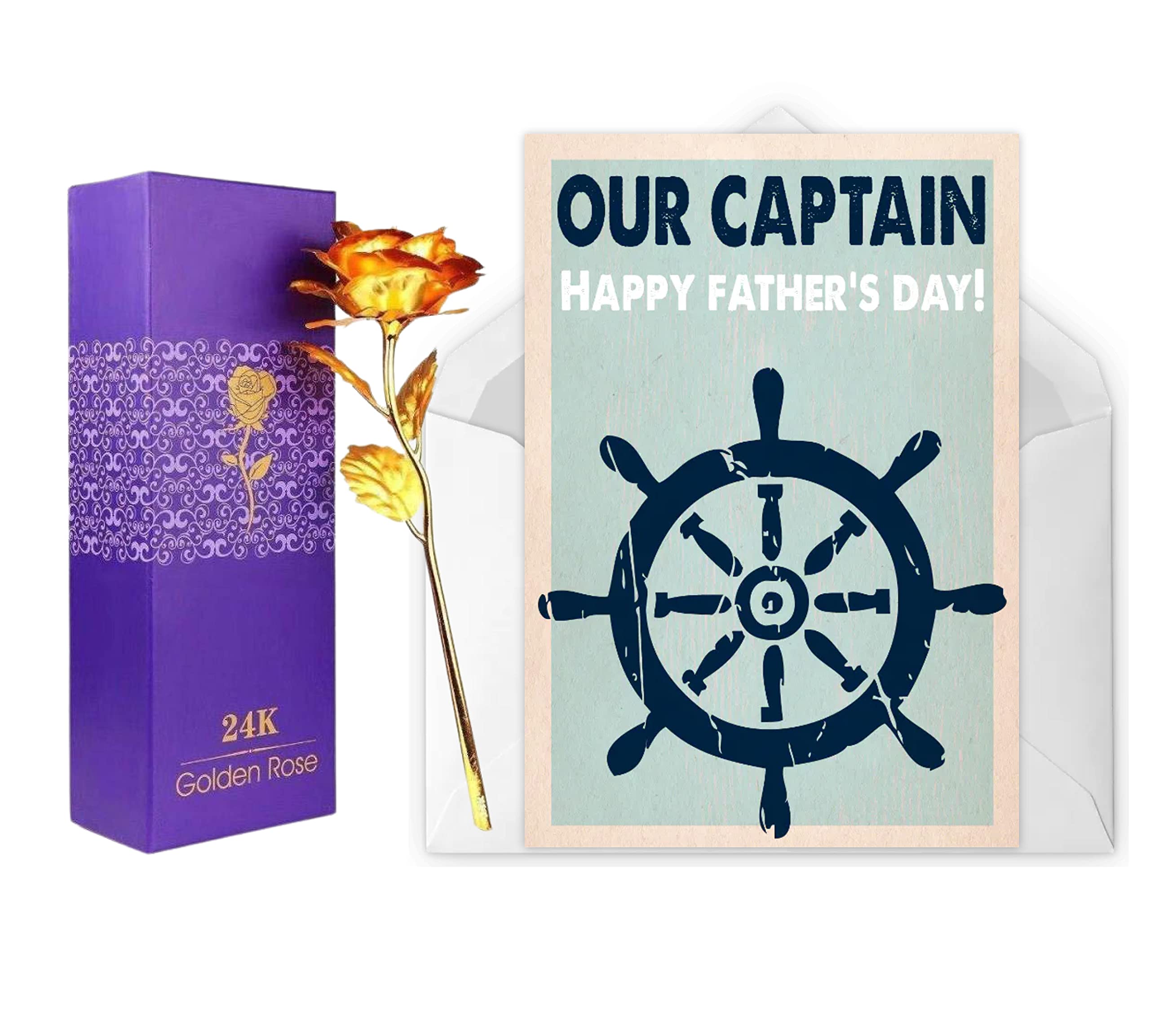 Vending India Personalised/Customised Greeting Card Series - Dad/Father's Day Card a Golden Rose (Our Captain)