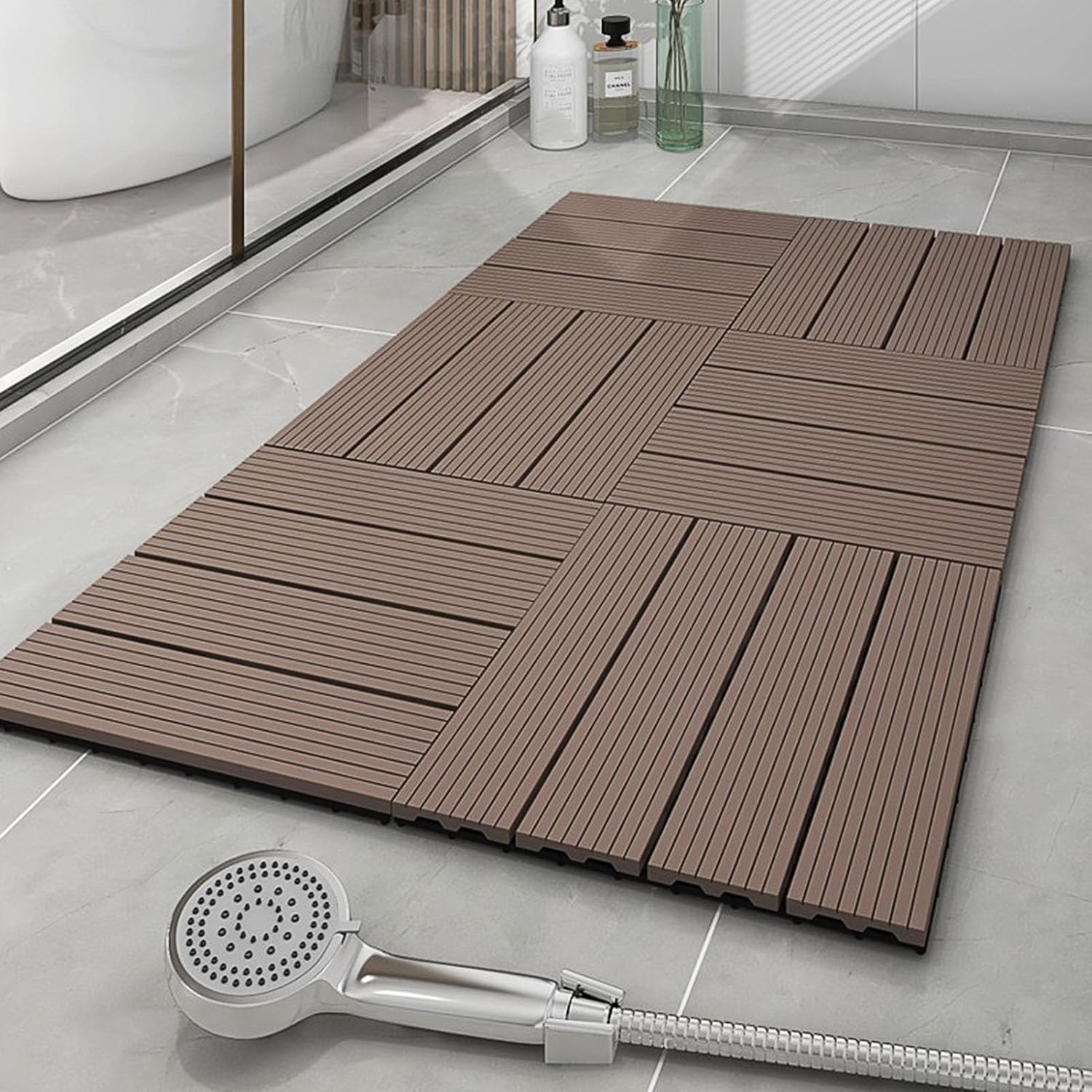 Dalles et lames de terrasse en composite, Tuiles de terrasse emboîtables en bois multicolores 10 pièces(Coffee)