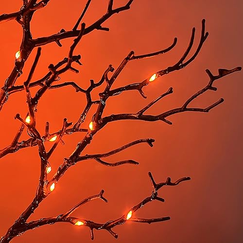 Miniatura 2 de LITBLOOM Luces de rama de árbol de Halloween con temporizador, 75 luces de hadas naranjas, ramas negras iluminadas, funciona con pilas, 21 pulgadas