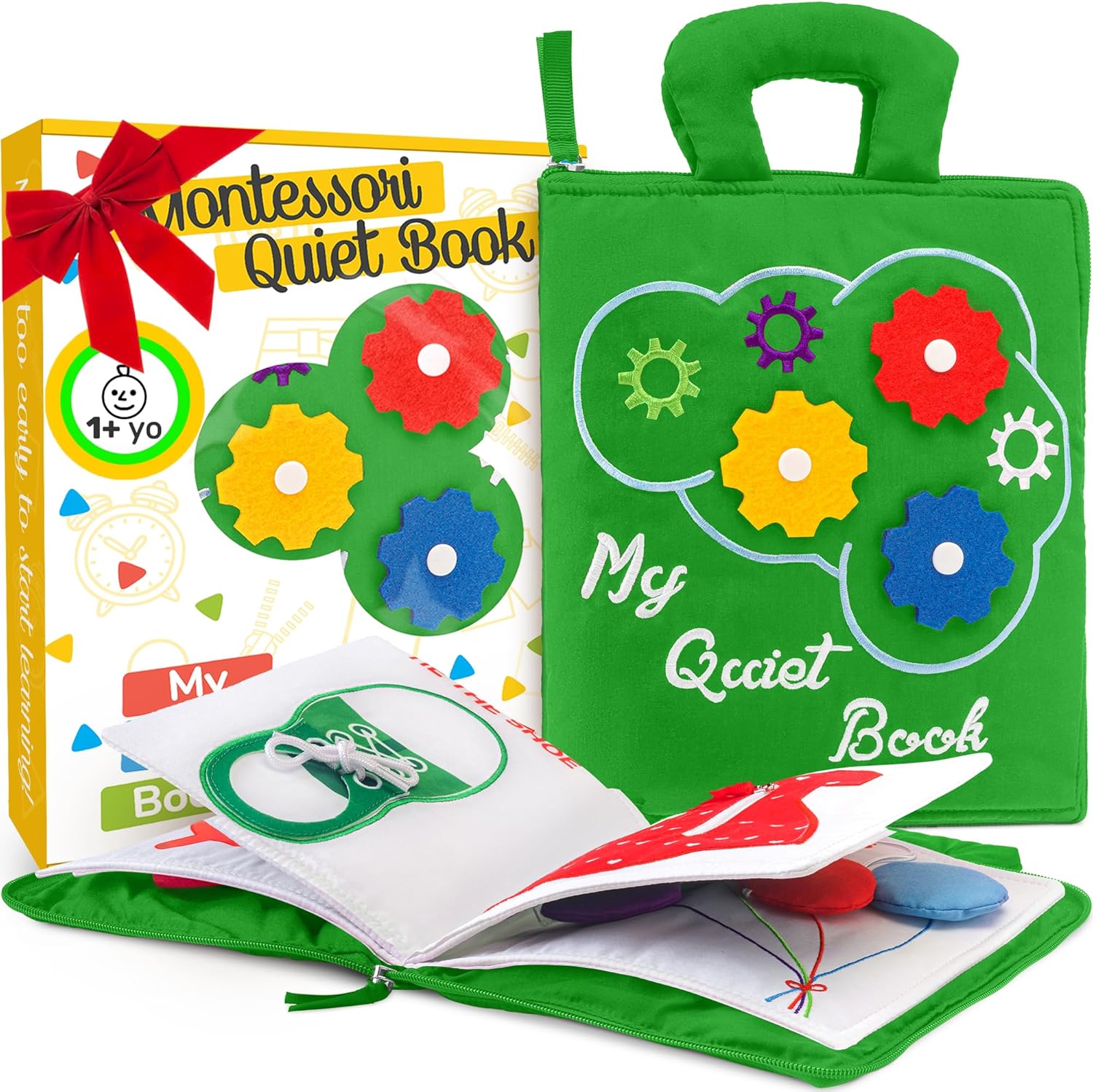 deMoca Montessori Busy Book Toddler Travel Toys 1-3, Activity Quiet Book Airplane Travel Toys for Toddlers 1-3, Busy Board with Car and Plane Activities, Boys & Girls