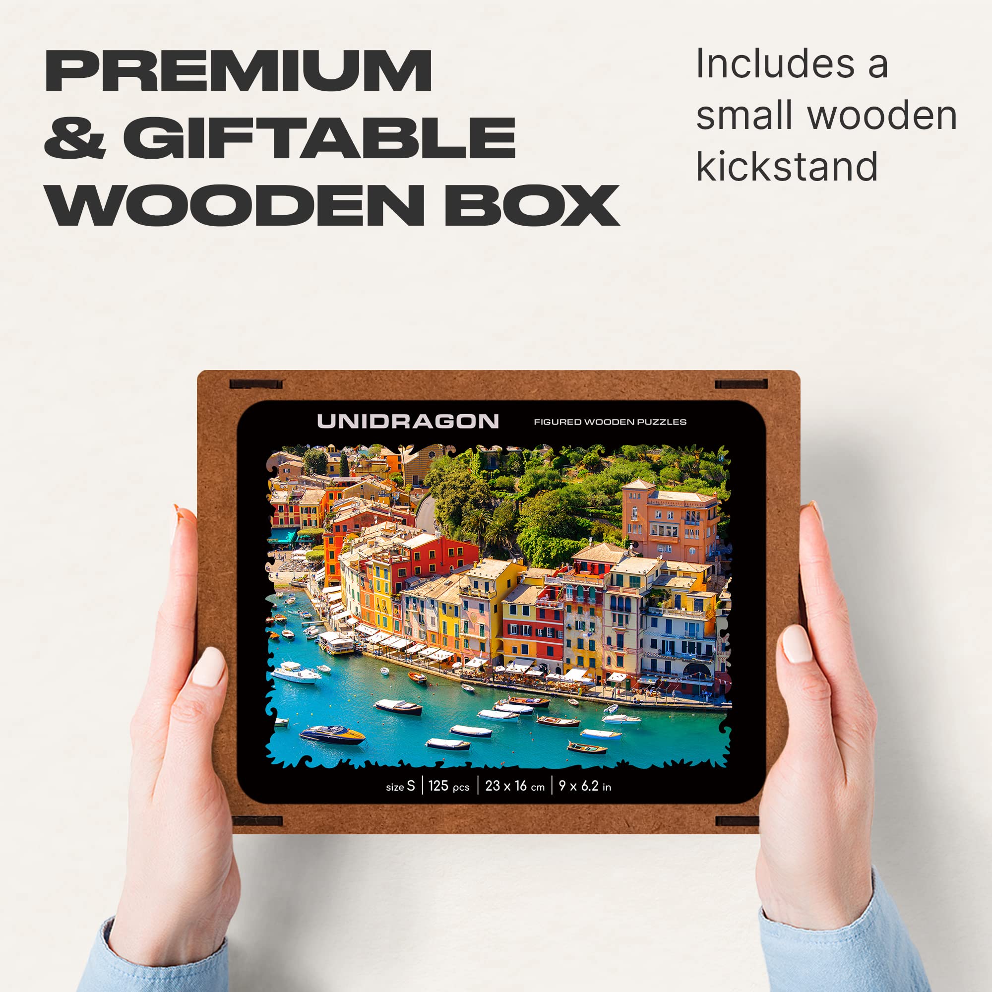 UNIDRAGON Puzzle en Bois - Italian Riviera Jigsaw Puzzle - 125 pcs | Small 22.9 x 15.7 cm - Pièces de Forme Unique - Bois Découpé au Laser - Coffret Cadeau en Bois - Puzzle pour Adultes