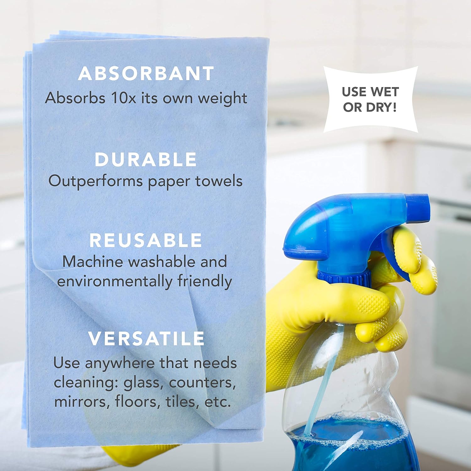 Cadie Kitchen and Bath Amazing Wipes - Absorbent and Reusable Cloth for Washing, Drying, Wiping in The Bathroom or Cuisine Surfaces | Cleaning Sink,Tiles,Bathtub,Walls,Mirror (10Pack-40 Wipes, Blue)
