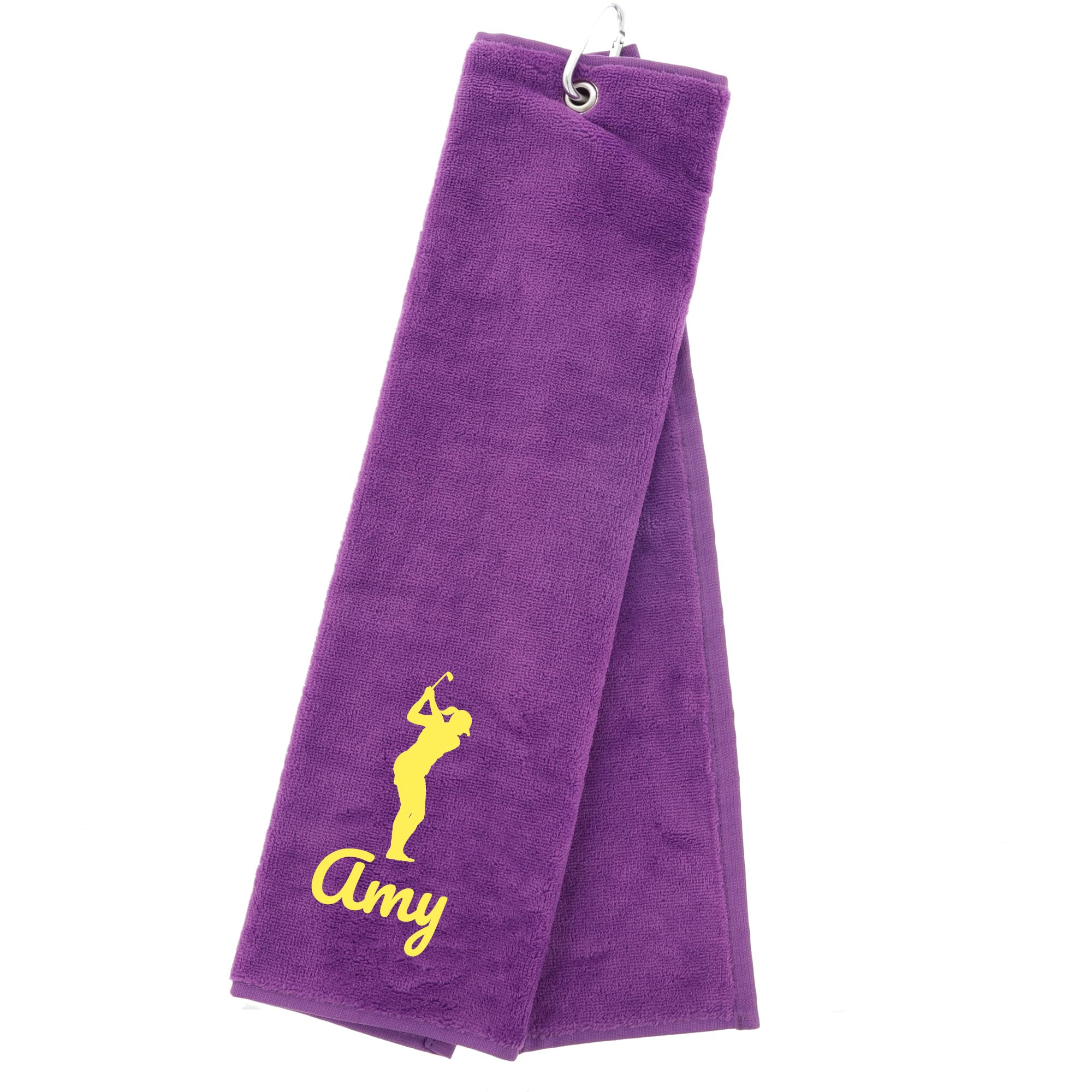 Always Looking Good Personalised Golf Towel Purple with Any Name Any Font Luxury Velour 50cm x 40cm Custom Embroidered Golf Towel with Carabiner Clip Gift- Golf Gifts for men and women