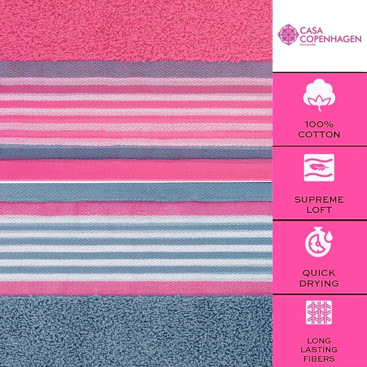 Casa Copenhagen 6-teiliges Badehandtuch-Geschenkset, 600g/m², Staubblau+Altrosa