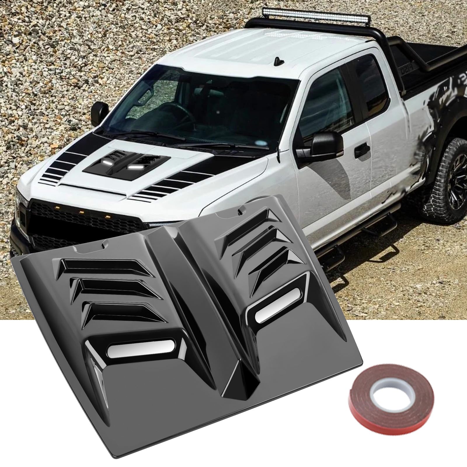Hood Vents for Cars,Universal Hood Scoop,Hood Air Vent for Trucks,Car Air Vent with Reflective Strips, Universal for Most Cars,1 Series E90 E91，W117(Glossy Black)