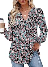 CHICZONE Womens Tunic Tops Puff Long Sleeve T-Shirt Pleated V Neck Blouse Shirts S-XXL