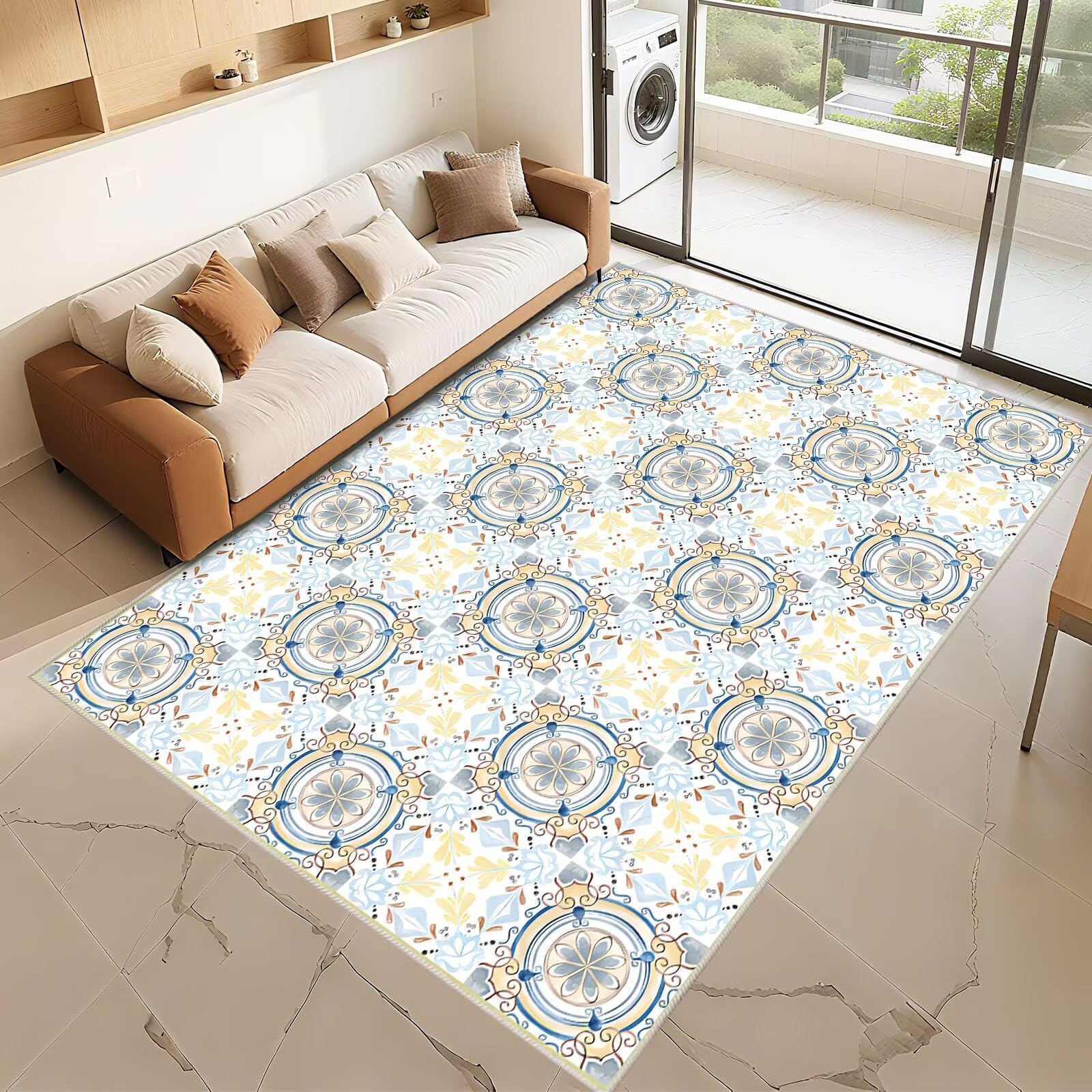 Tapis de chambre moderne floral bleu gris 170x240cm pour un chevet doux