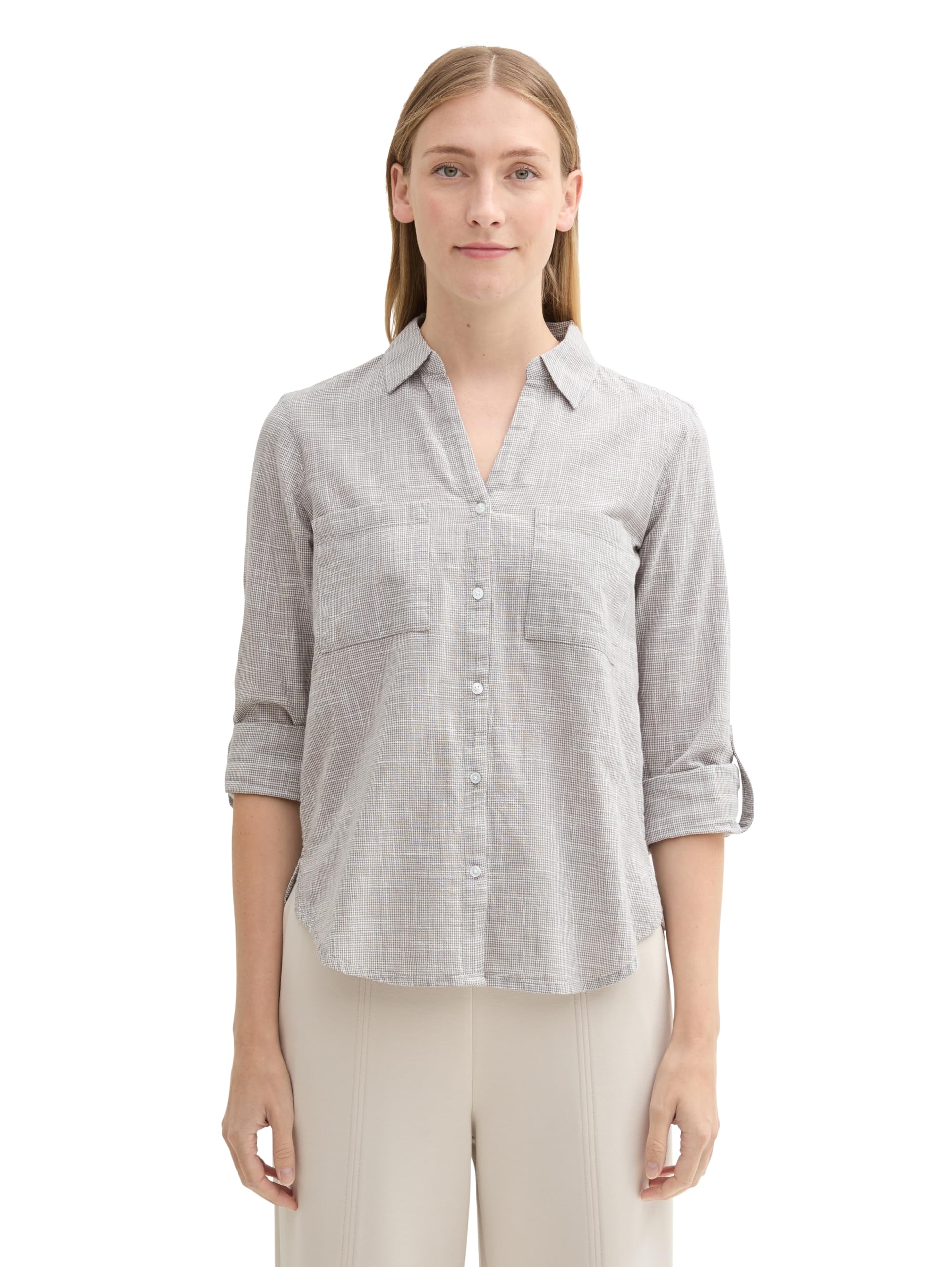 Tom Tailor Damen Bluse mit Brusttaschen aus Baumwolle