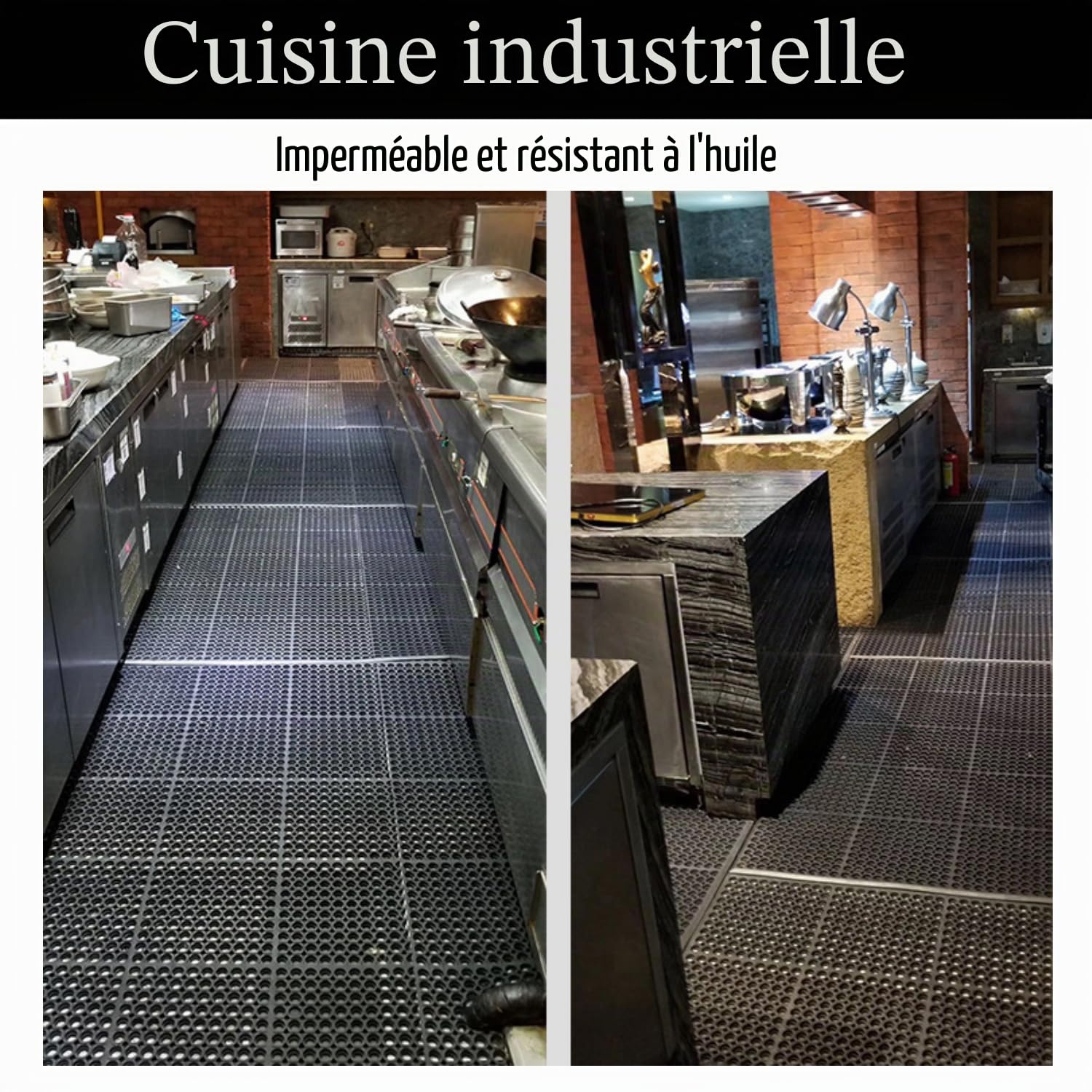 Tapis d'extérieur en caoutchouc 90 x 210 cm, grand tapis anti-fatigue, antidérapant avec trous de drainage, pour cuisine