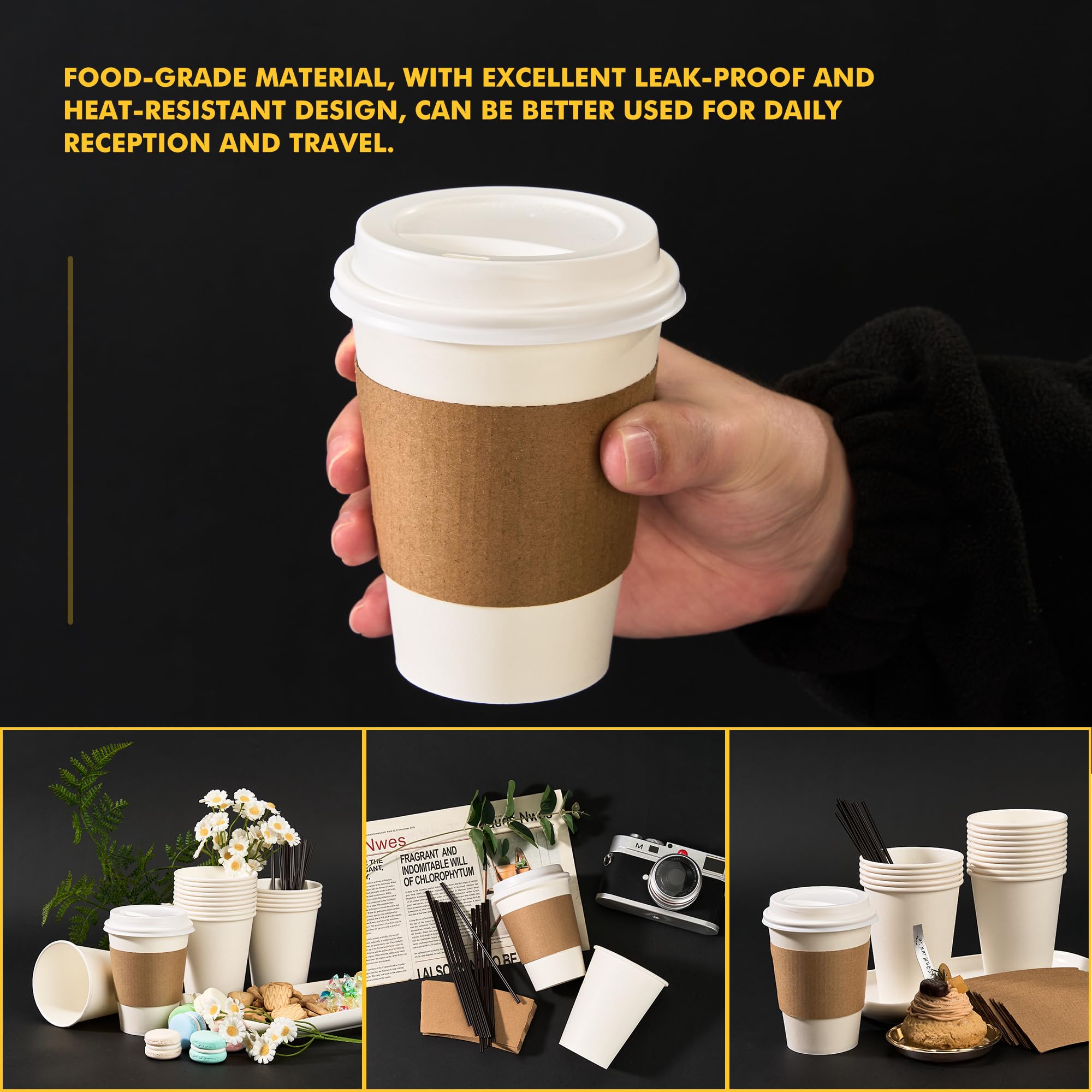 RACETOP 12 oz Paper Coffee Cups with Lids & Sleeves, 100 Pack — Amazon image 9