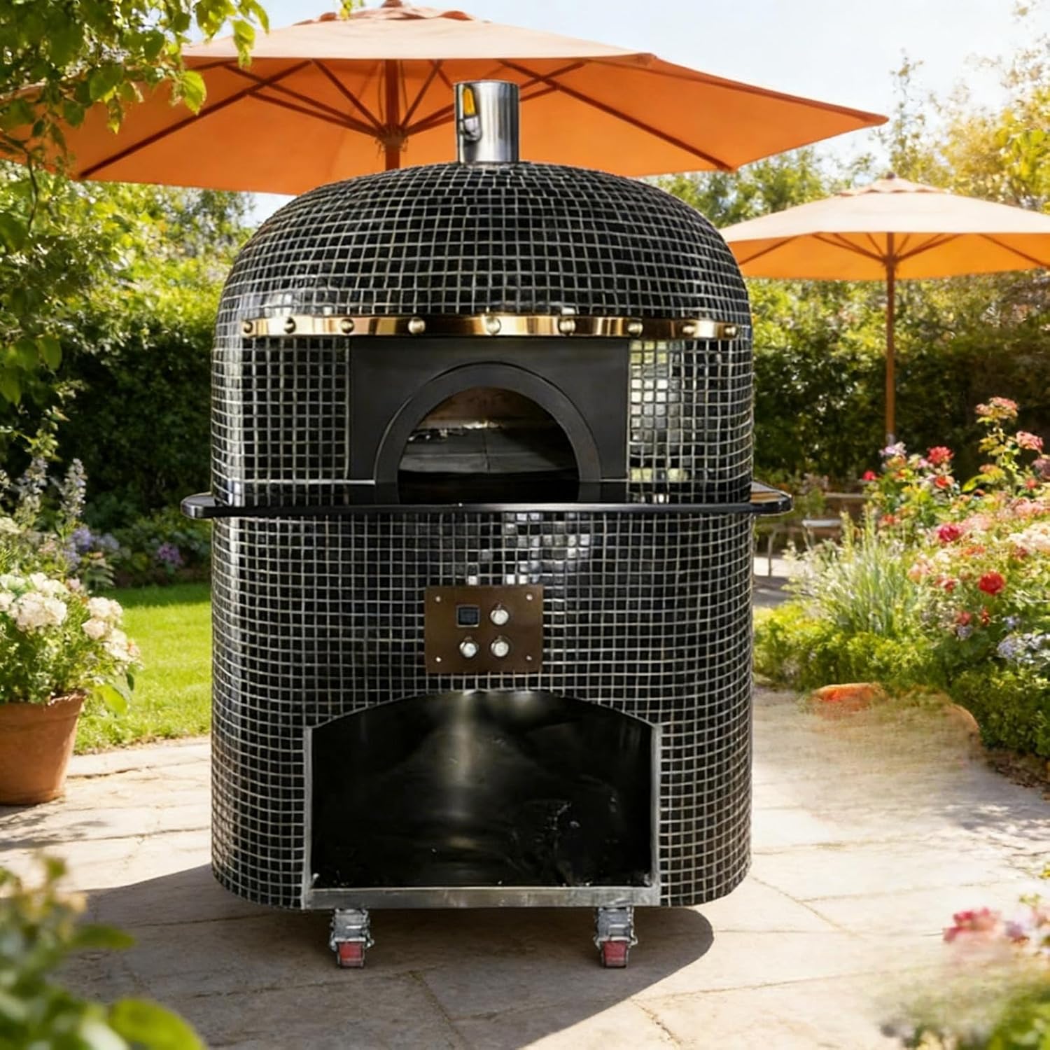 Compact Wood Fired Pizza Oven for Outdoor Use, Stainless Steel Build with Stone Baking Board, Great for Garden Parties and Camping Cooking