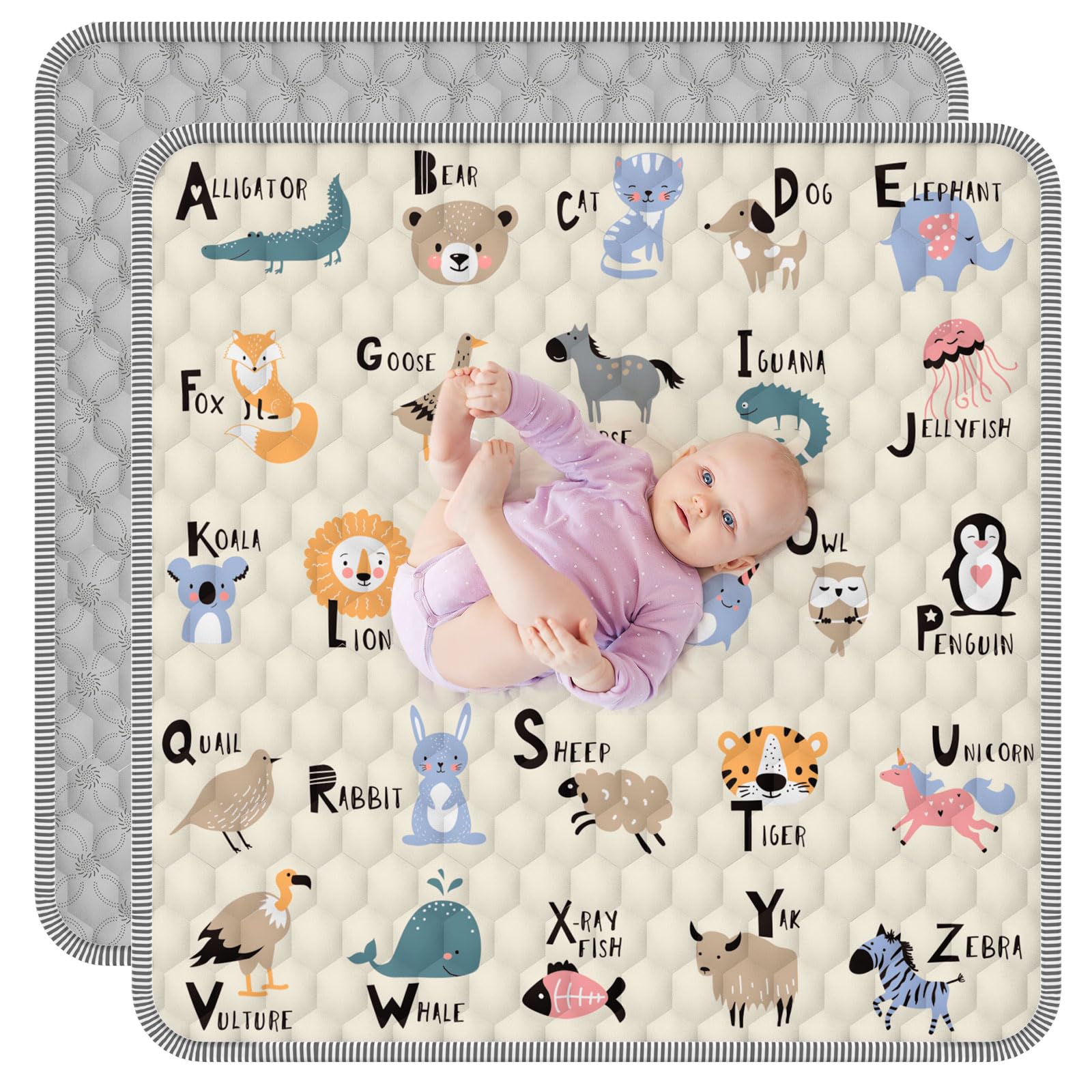 Baby Play MAT 59" X 59", Soft Thickened Anti-Slip Baby Mat for Floor Playpen, Foldable and Machine Washable Baby Crawling Mat