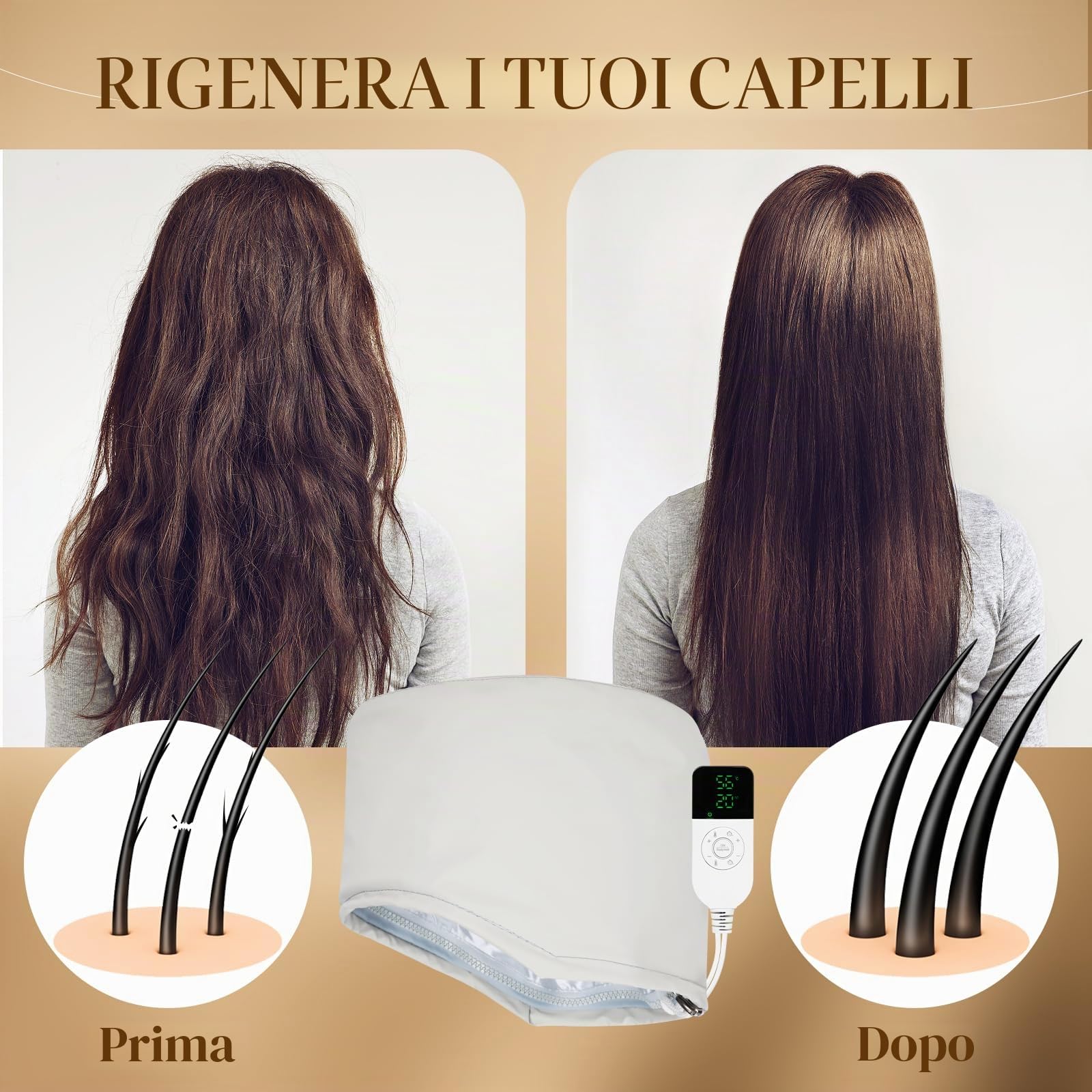 Cappellino per Capelli Elettrico, Trattamento per Capelli Caldi SPTHTHHPY, 2 temperature regolabili SPA Multifunzionale di Bellezza Nutrizionale dei Capelli del Cappello a Vapore