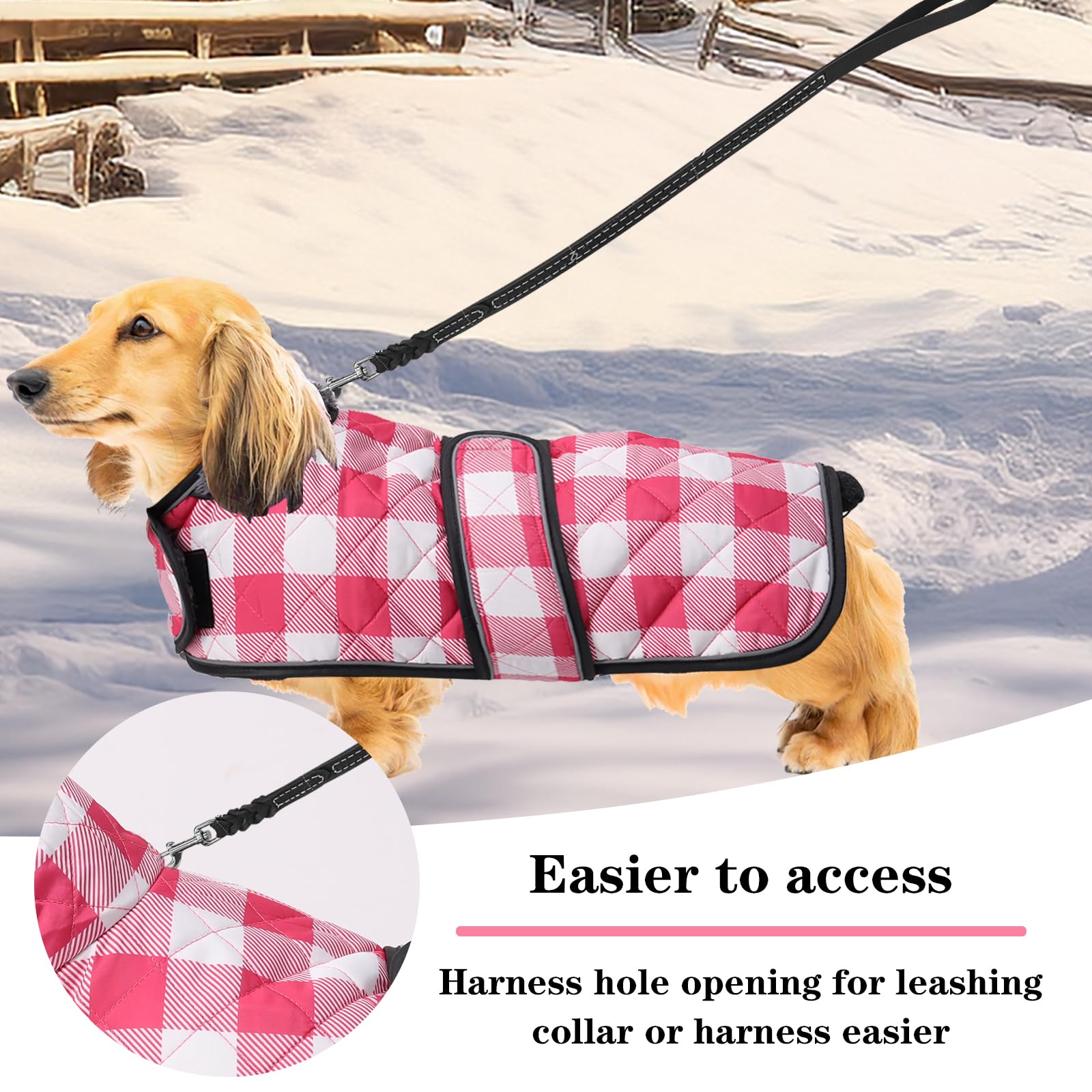 Geyecete Waterproof Warm Thermal Quilted Dachshund Coat with warm fleecy lining inside,Outdoor Dog Apparel with Adjustable Bands for Small,Medium Dog-Pink-XS - Image 3