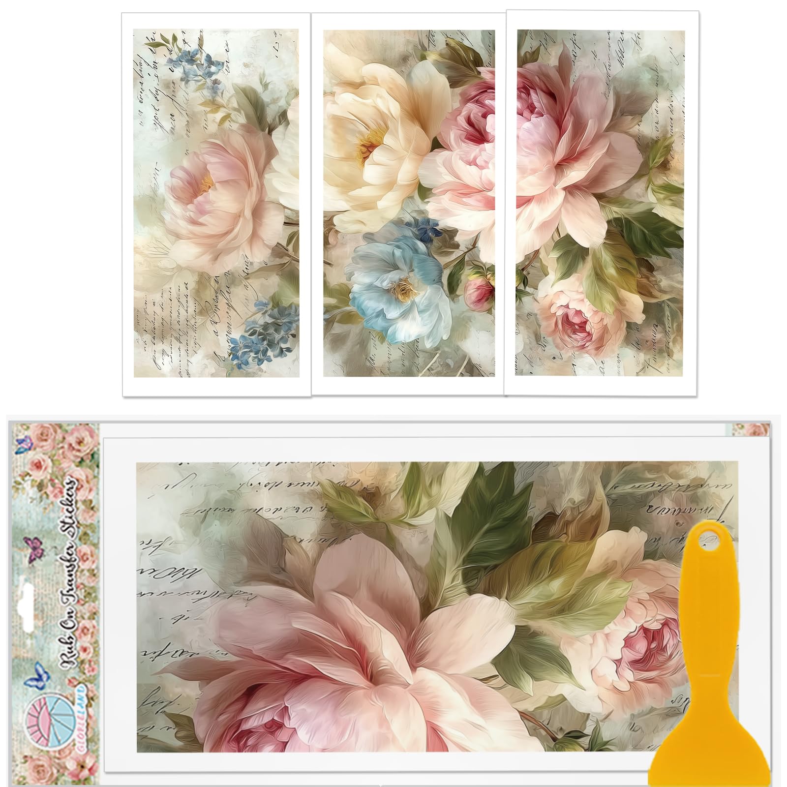 Autocollant à frotter vintage coloré GLOBLELAND en lot de 3 feuilles