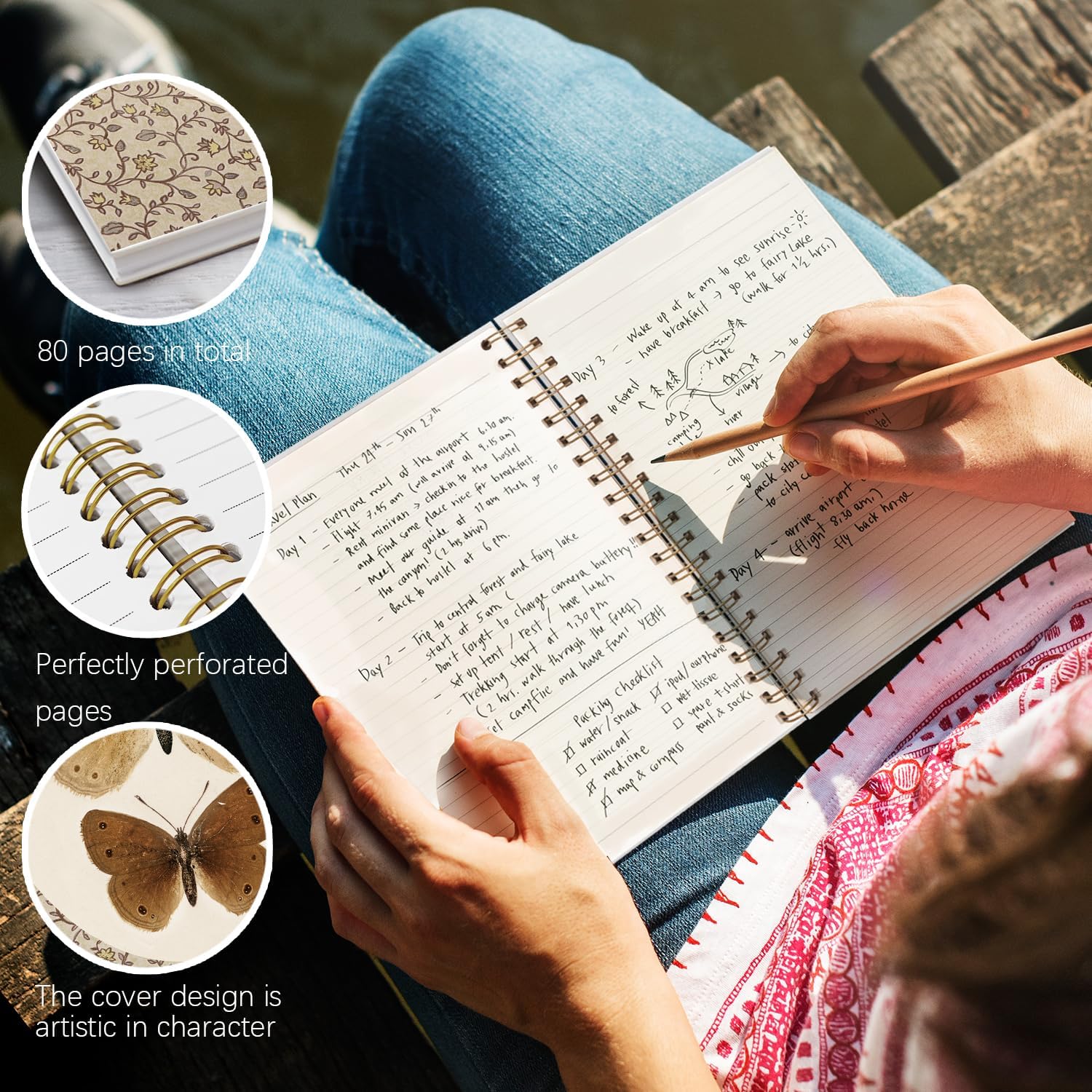 Vintage Butterfly Spiral Journal Notebook, Butterfly Journal for Women, Retro Aesthetic Journal Notebooks for Note Taking, Office Supplies Gifts for Women, 5.5x8.3 Inch 5.5x8.3 - Image 5