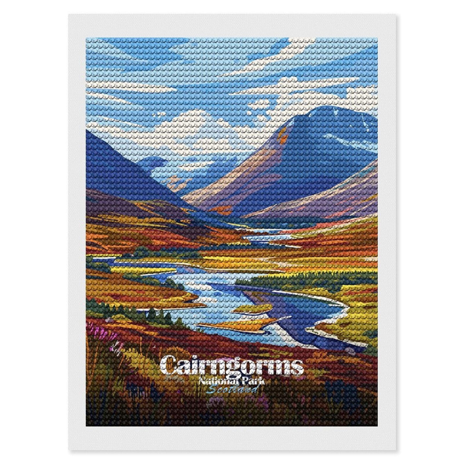 Junmoney Cairngorms National Park, Scotland Diamond Painting Canvas Kit 12"x16", Adhesive Canvas, Living Room Decor, Farmhouse Decor, Winter Craft