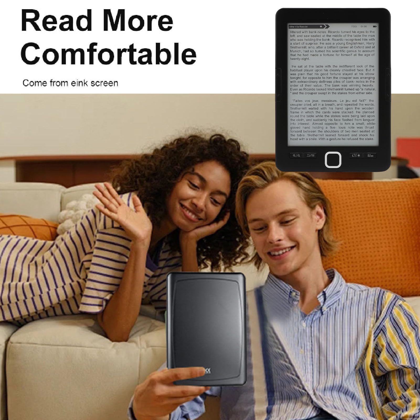 Ebook Reader 6 Inch Ink Screen Electronic Book Reader, Portable 8GB Memory with Expandable Storage, Eye Comfort Display for PDF EPUB MOBI, Lightweight Reading Device for