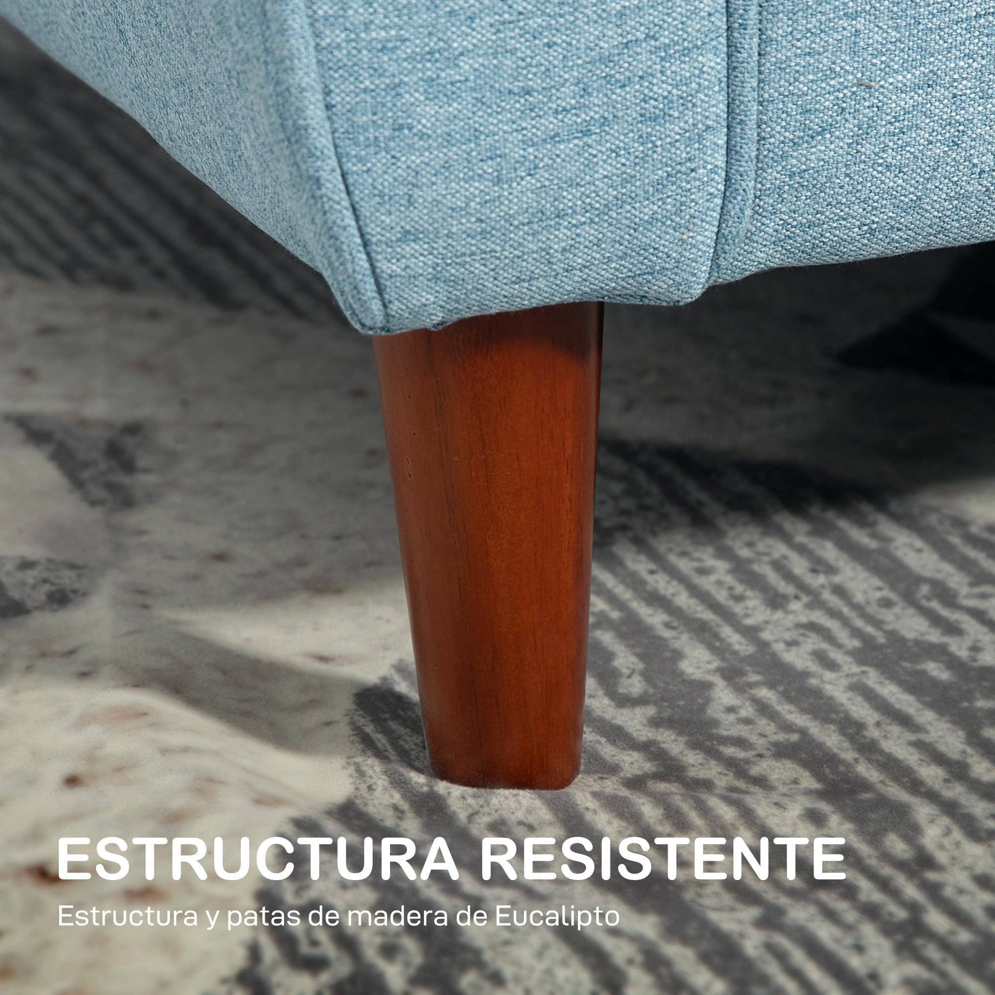 HOMCOM Sofá de 2 Plazas Tapizado en Lino de Salón 140x78x83 cm Azul Claro | Moderno con Reposabrazos, Patas de Madera, Cojín Decorativo con Funda Lavable, Dormitorio, Oficina
