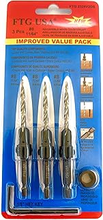 FTG USA Countersink Drill Bit Set 3 Pc #8 (11/64") Countersink Drill Bit with Tapered Drill Bits, Quick Change Countersink Bit, 1 Hex Wrench, 1 Depth Stop, Counter Sinker Drill Bit Set for Woodworking