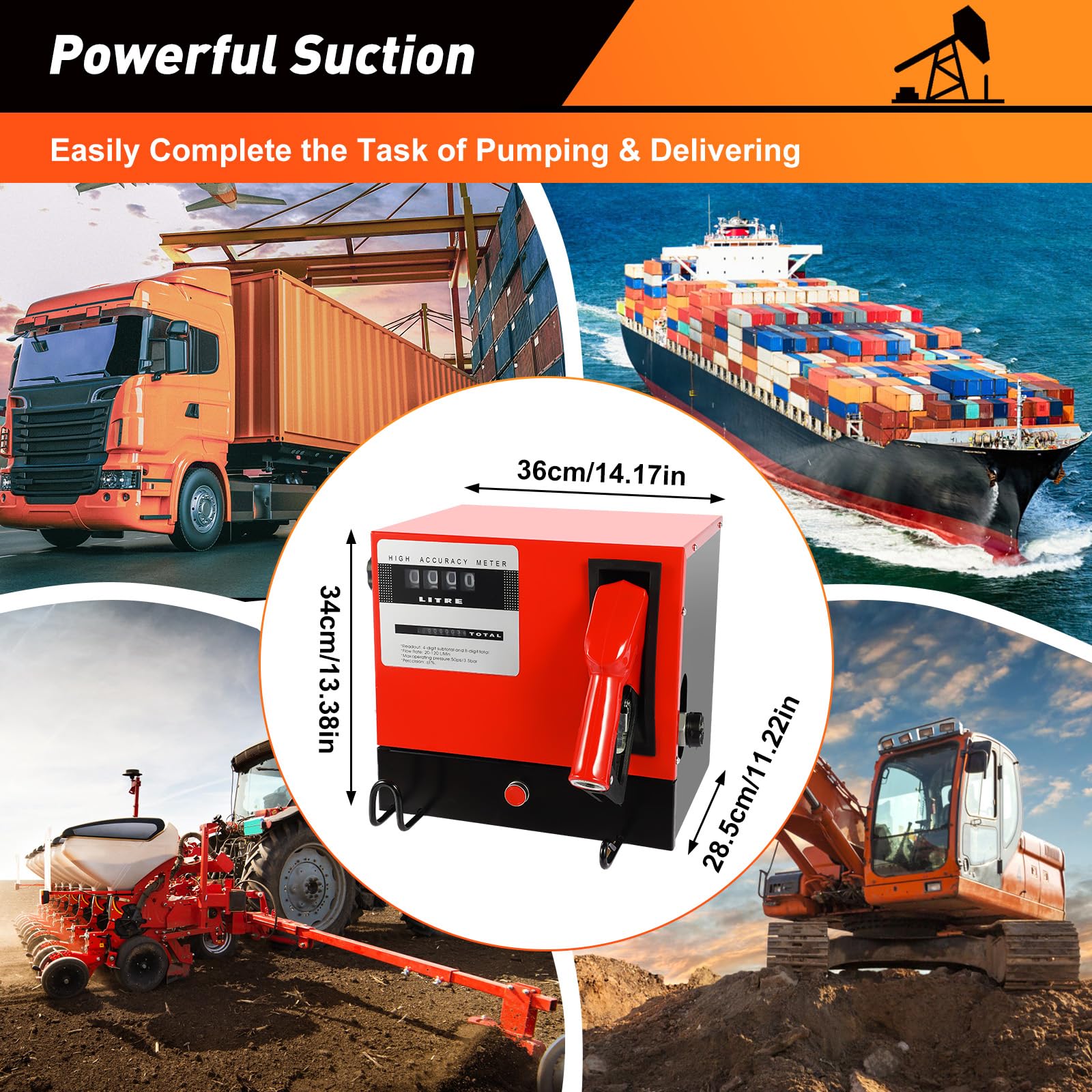 Dieselpumpe 230 V Selbstansaugend Ölpumpe 550 W Mobile Tankstellen 60L/min Ölabsaugpumpe mit Zählwerk, Schläuch und Pistole, Elektrisch Umfüllpumpe für PKW, Tankwagen, etc