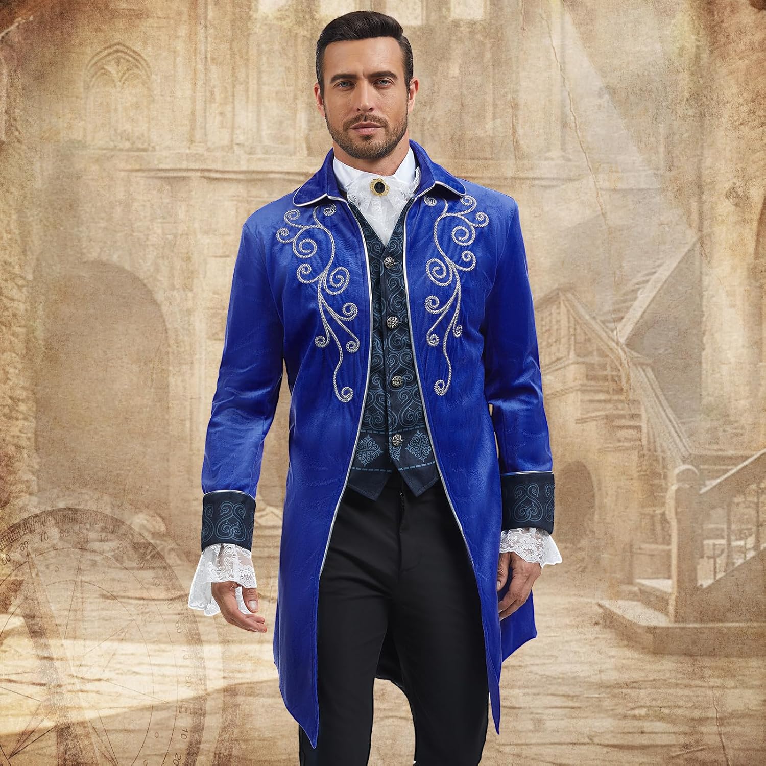 Men Medieval Steampunk Tailcoat Jacket Gothic Victorian Frock Coat Uniform Halloween Party Cosplay Gentleman Costumes