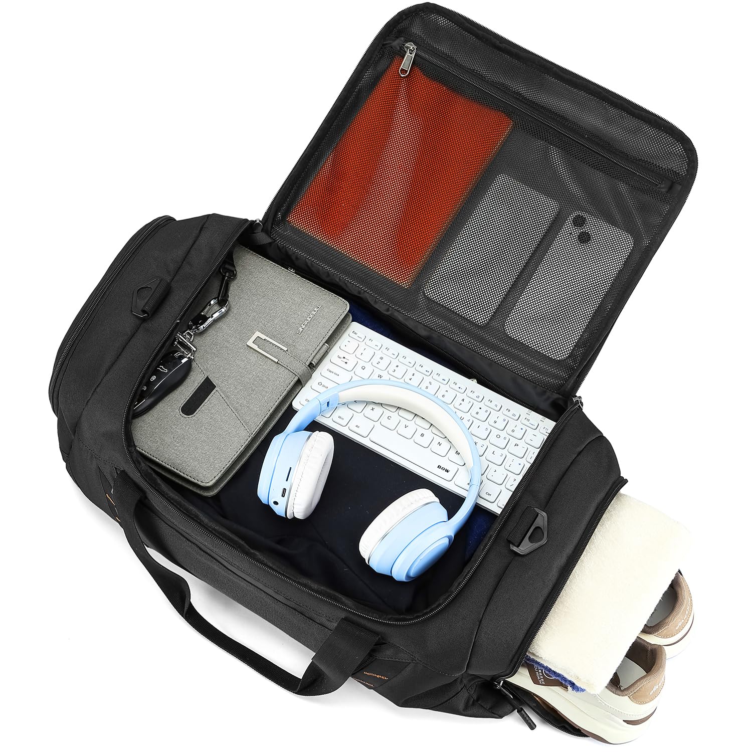 Borsone Palestra Uomo Donna 40L Borsa Sportiva con Portascarpe e Tasca Umida Borsone da Viaggio con Funzione Zaino per Fitness, Sport, Gym, Campeggio, Nero