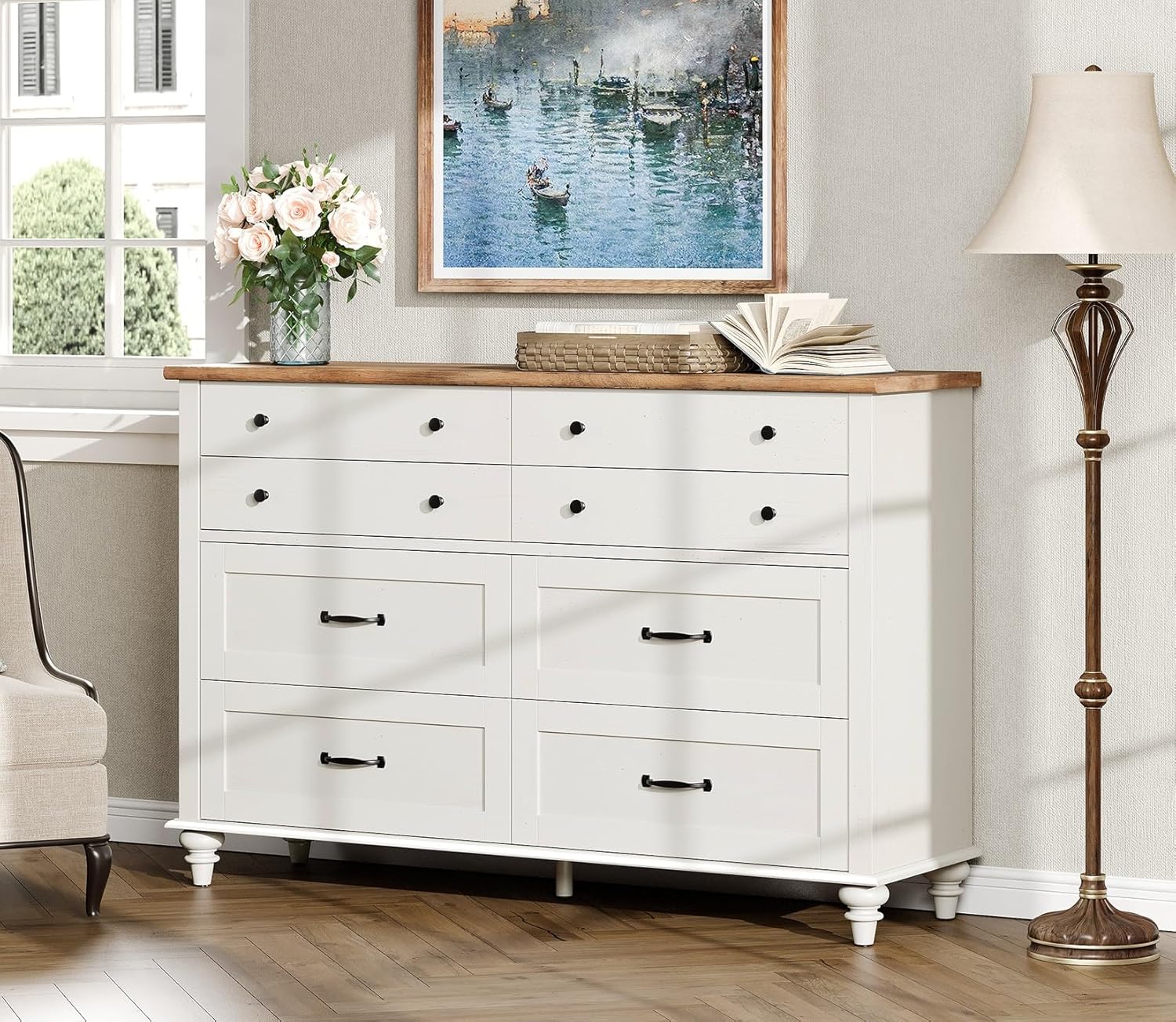 WAMPAT 8 Drawer Dresser for Bedroom, Mid Century Chest of Drawers