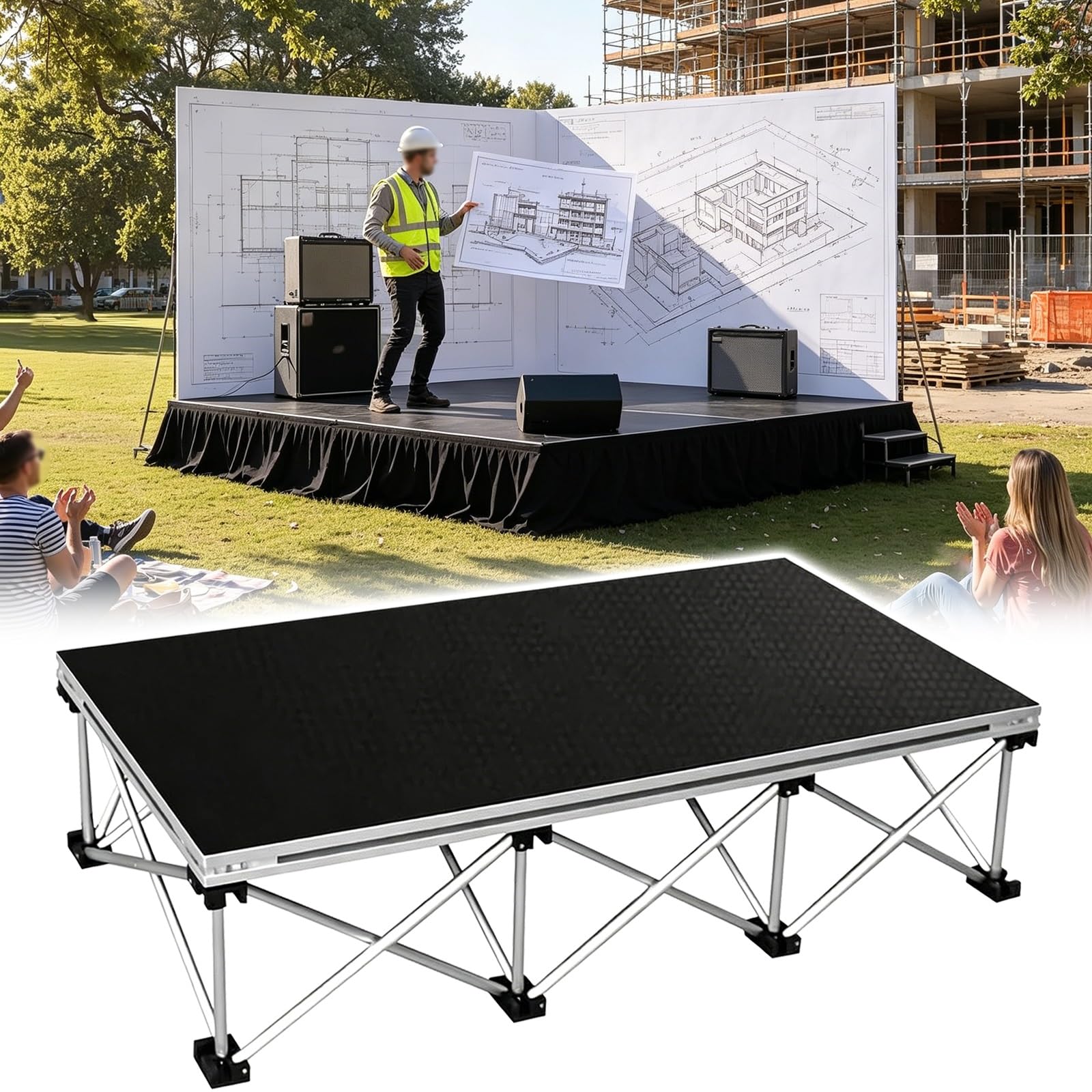 Design modulare a Montaggio rapido, Adatto per Eventi Interni/Esterni, collegabile a Supporti espositivi, Adatto per funzioni religiose e concerti, Piattaforma elevabile Portatile (122x37x20