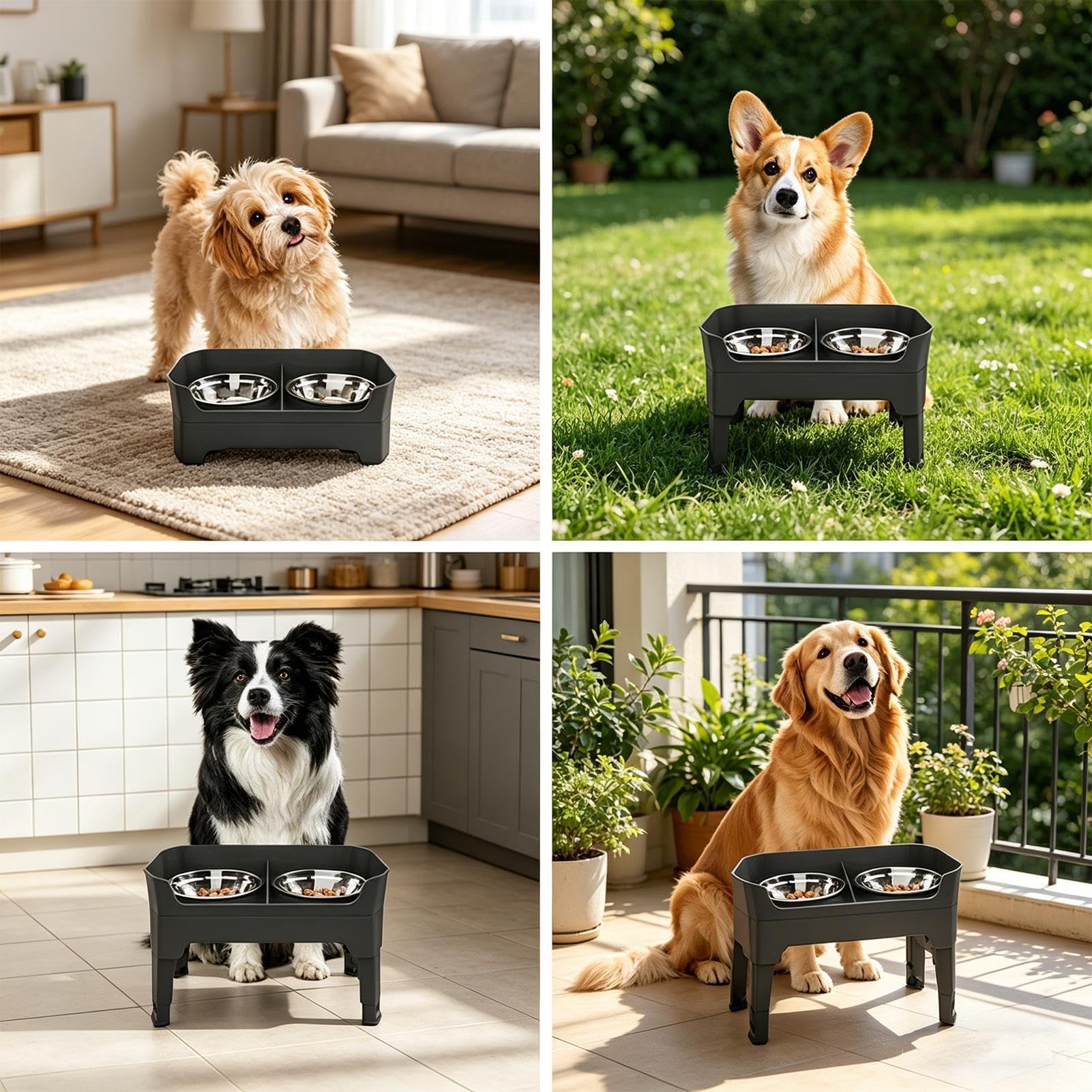 Comederos Elevados Para Perros Estación De Alimentación De Acero Inoxidable | Set De Comida Y Agua Para Perros Para Comer Beber Entrenar Cocina Viajes Acampada Jardín Patio Apartamento y Exterior