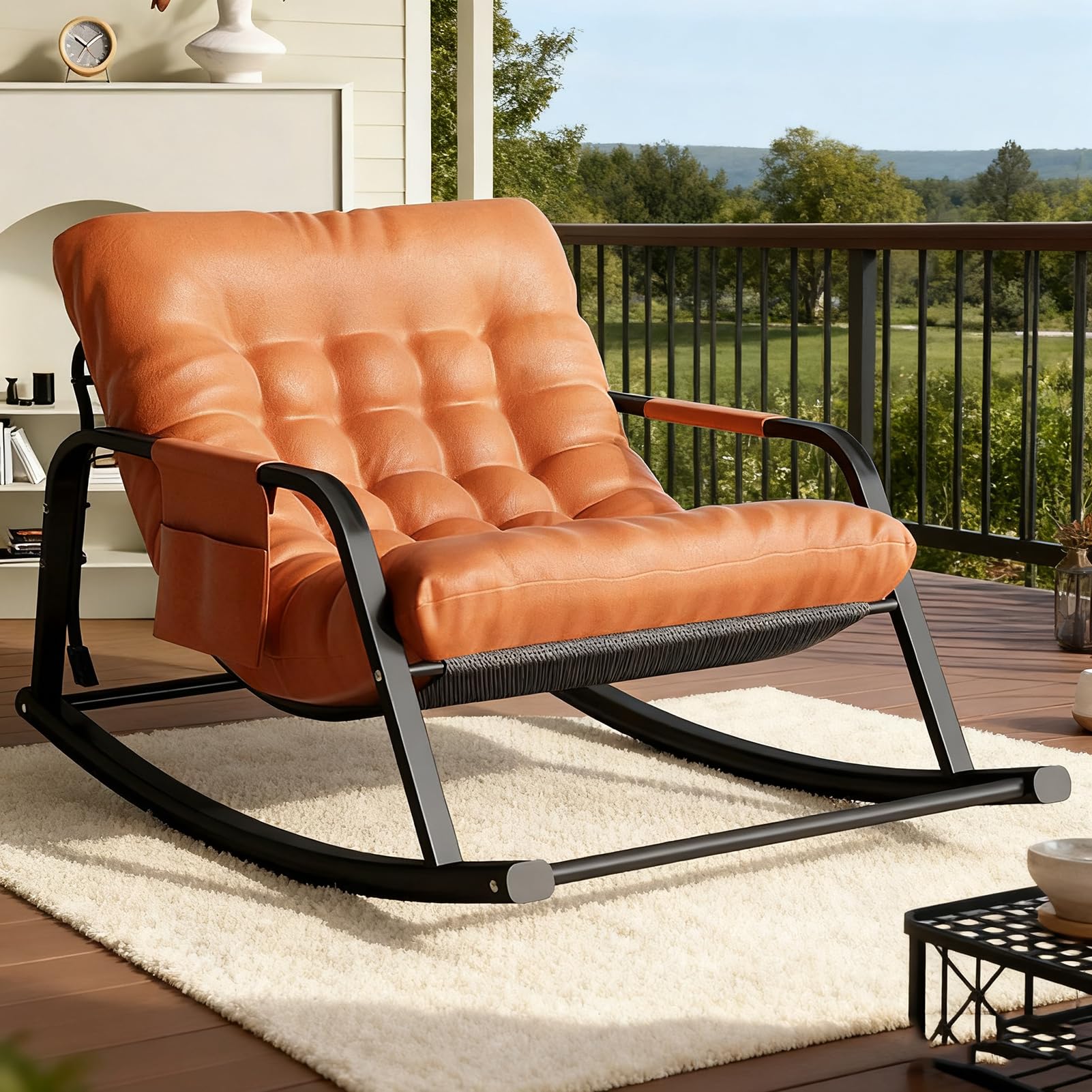 Chaise de détente rembourrée orange et basculante grand format