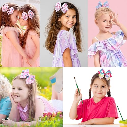 Miniatura 7 de 24 lazos de 4.5 pulgadas para niñas, cinta de grogrén de arco iris, pinzas para el pelo de cocodrilo, lazos de coleta, pinzas de unicornio para el