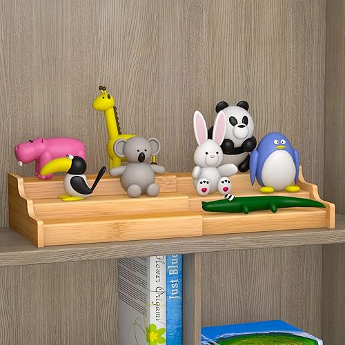 Miniatura 6 de Ruichang Organizador de condimentos de bambú expandible de 3 niveles para gabinete, despensa, encimera, cocina, estante de escalón de 2 unidades