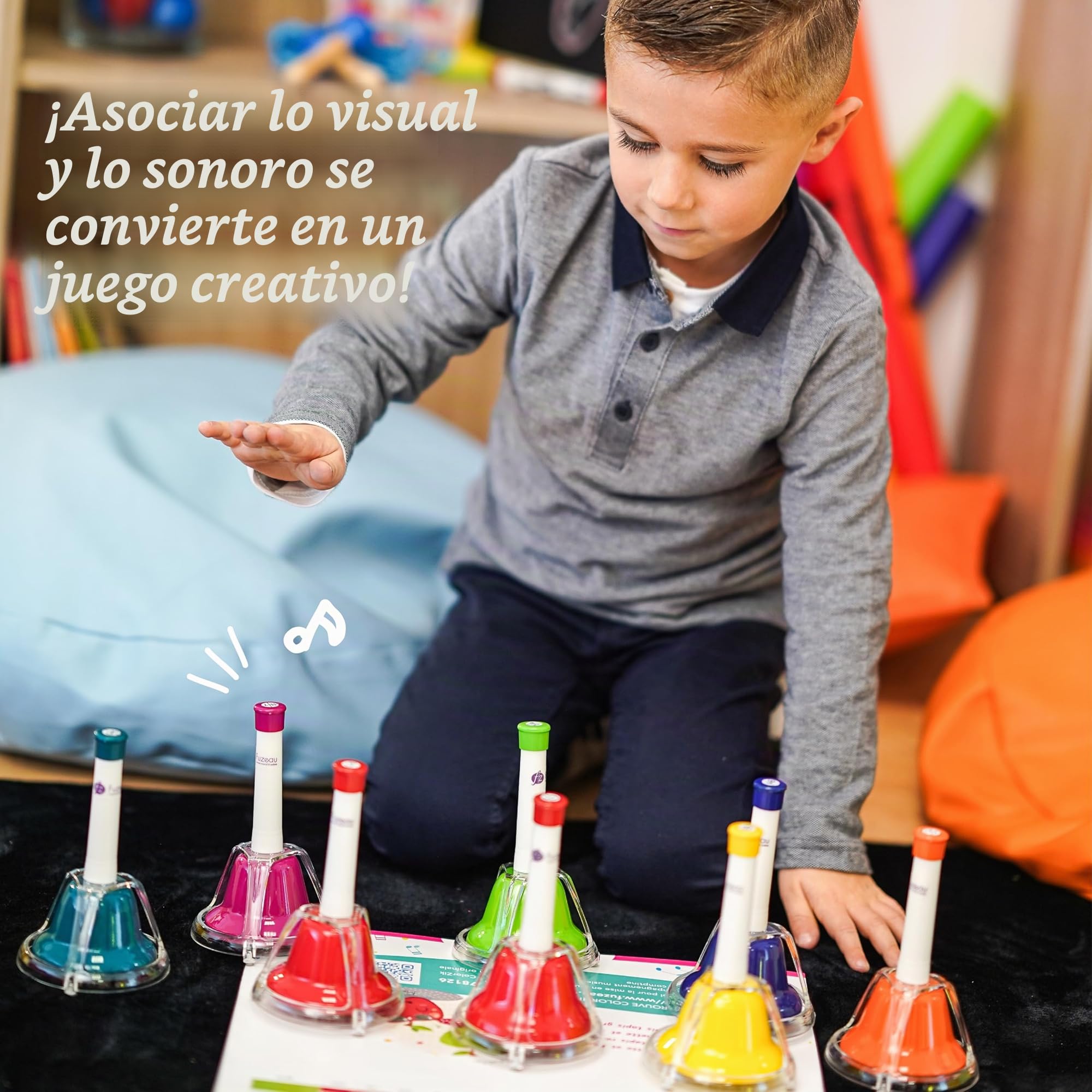 FUZEAU – Juego diatónico de 8 campanas afinadas – Campanas de metal con mangos de plástico – 1 campana = 1 nota – acordadas al más justo – Ideal para descubrir notas, a partir de 3 años
